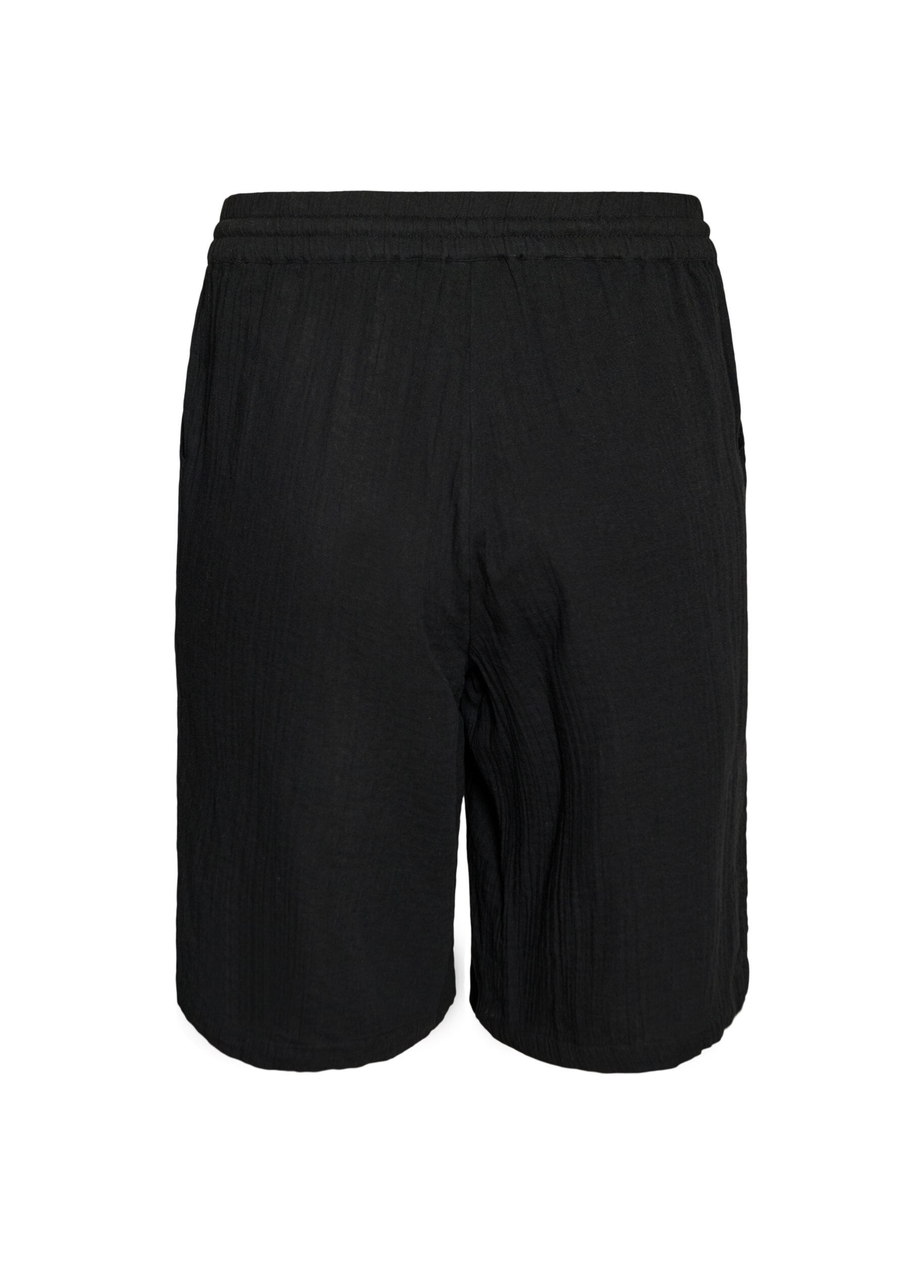 ZizziShort ample en mousseline de coton taille haute, Noir, Packshot image number 1