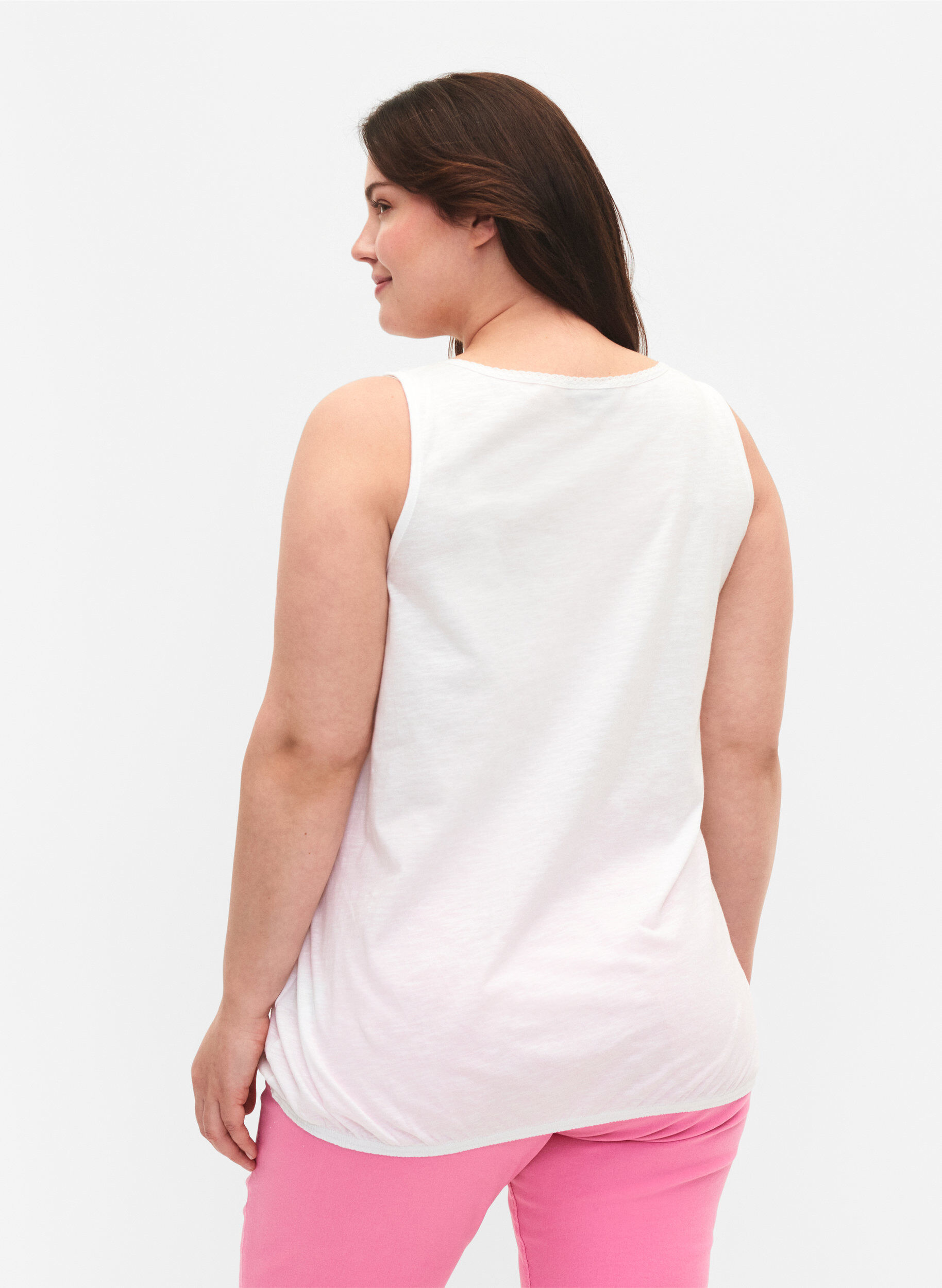 Zizzi Top en coton avec bordure en dentelle, Bright White, Model image number 1