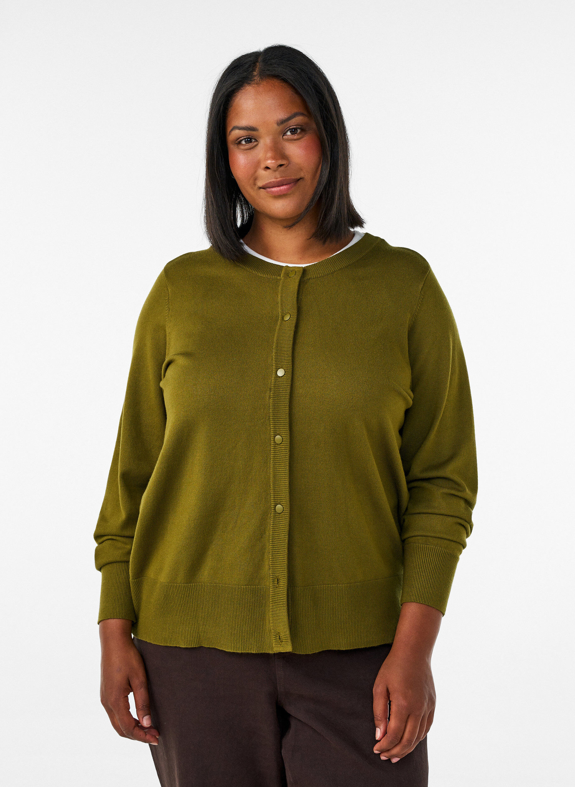 Cardigan en tricot avec col rond et boutons, Vert clair, Model