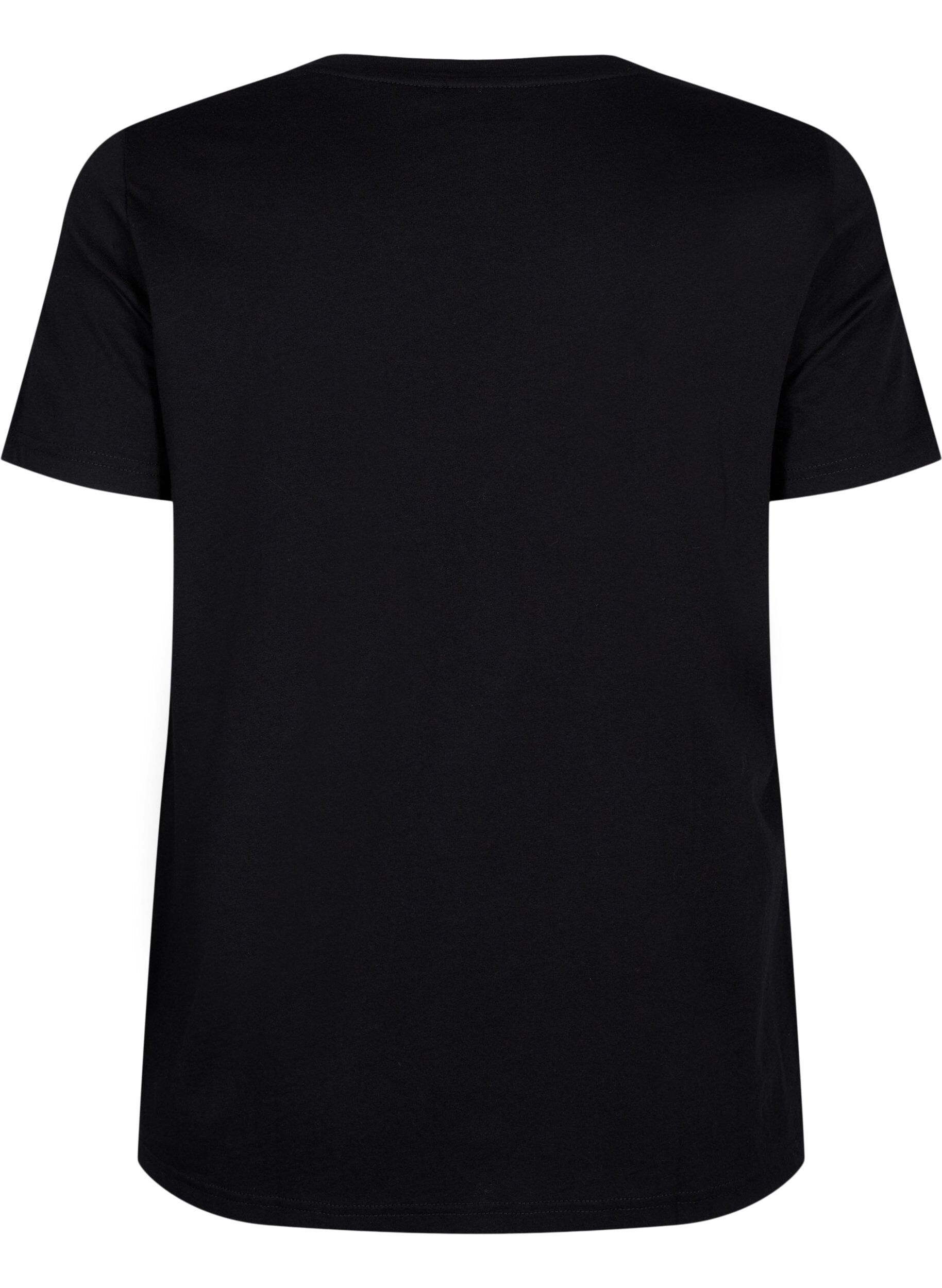 Zizzi T-shirt en coton avec texte, Black W. Pasadena, Packshot image number 1