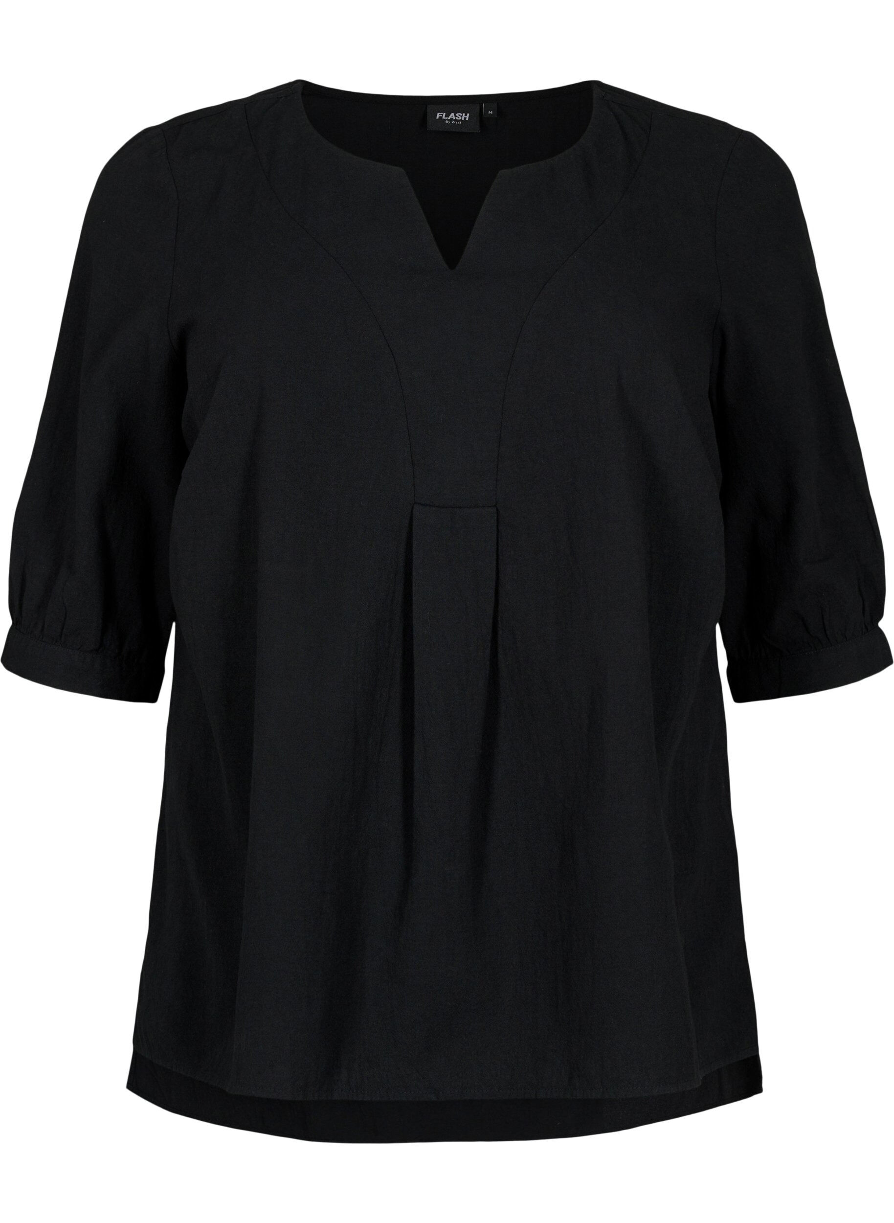 Zizzi FLASH - Blouse en coton &agrave; manches mi-longues, Black, Packshot image number 0