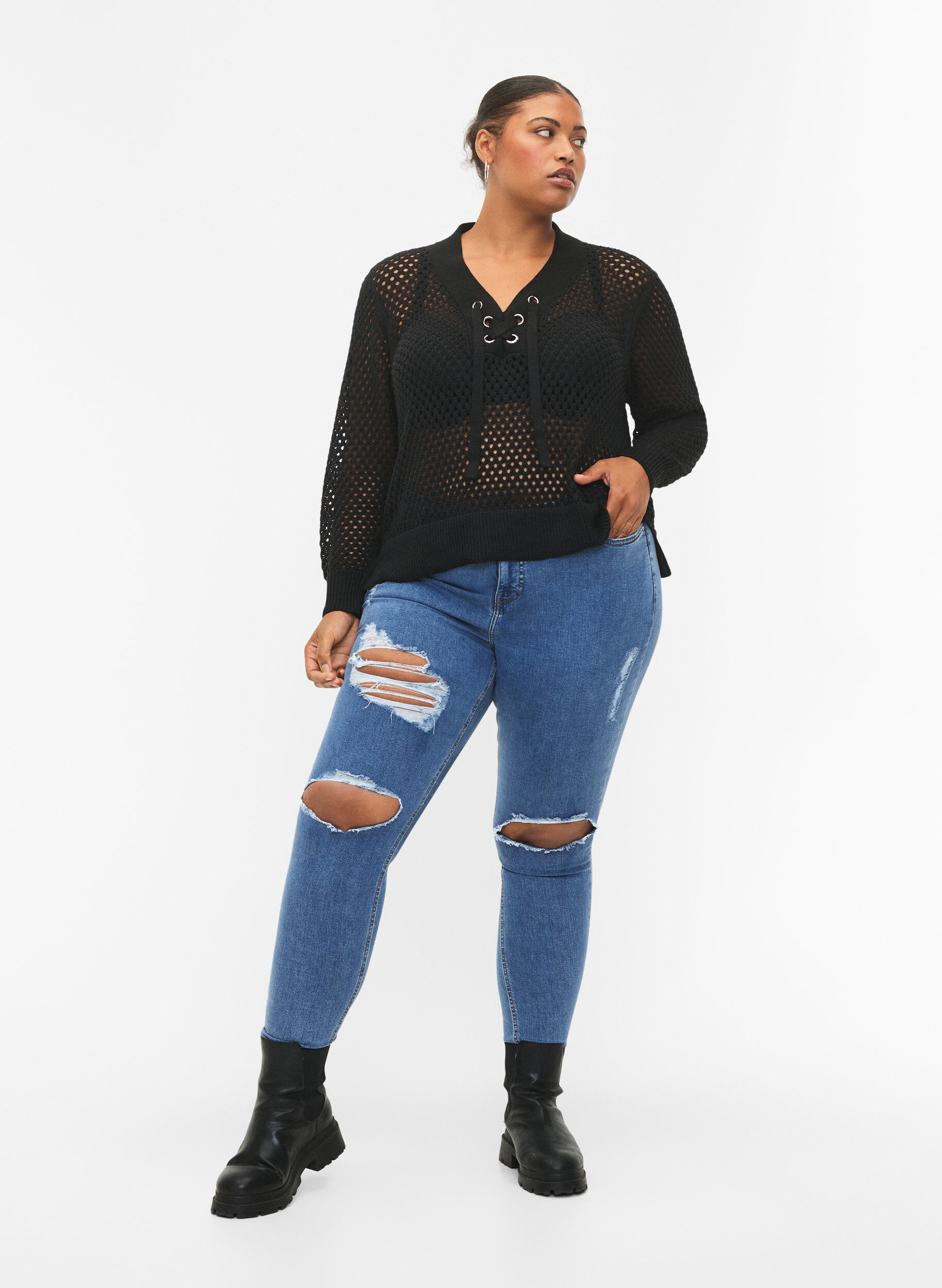 Zizzi Pull avec motif, Black, Model image number 2