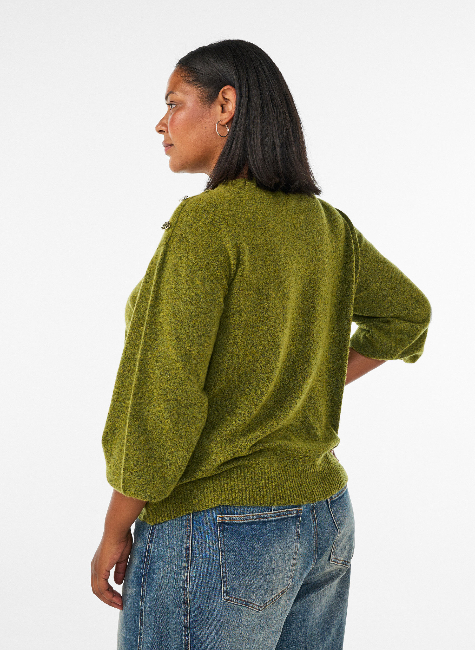 ZizziChemisier en maille avec boutons d&eacute;coratifs, Vert clair, Model image number 2
