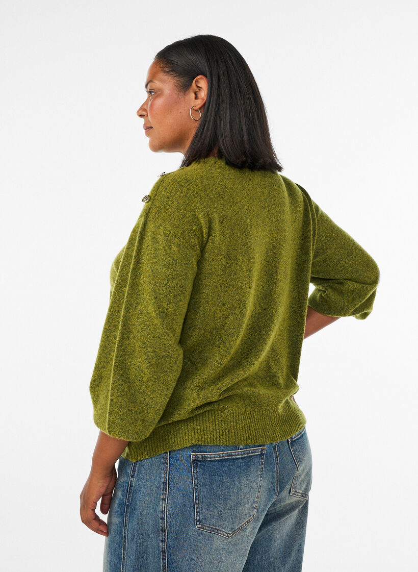Chemisier en maille avec boutons d&eacute;coratifs, Vert clair, Model image number 2