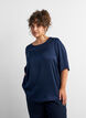 Blouse en satin &agrave; manches au coude, Bleu, Model image number 0