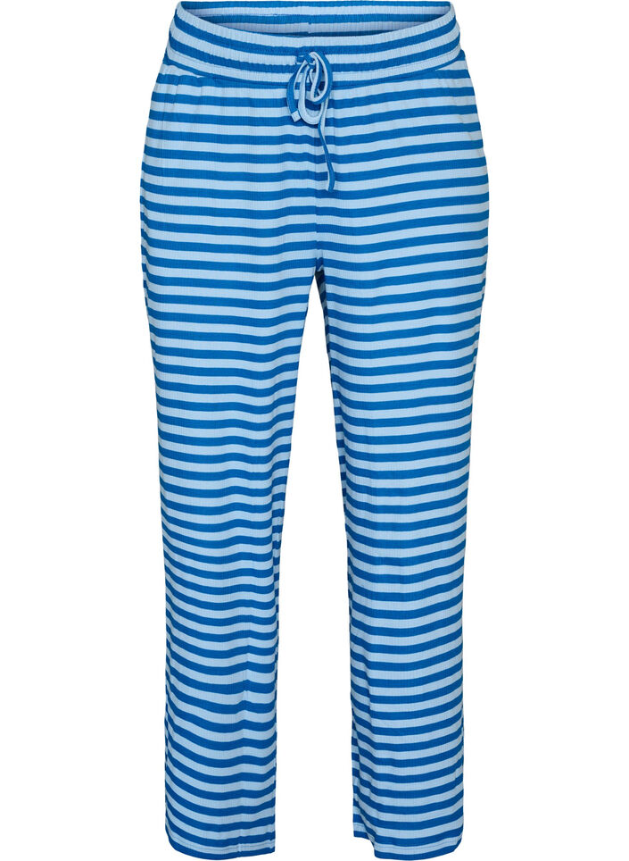 Pantalon de pyjama ray&eacute; &agrave; taille haute et coupe ample, Bleu Clair, Packshot image number 0