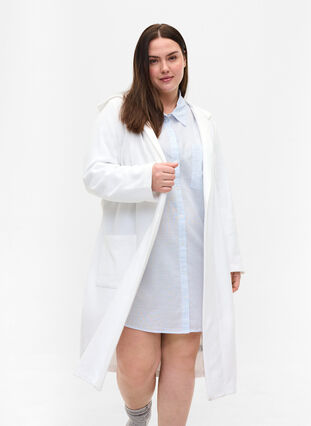 Robe de chambre avec capuche et poches, Cloud Dancer, Model image number 0