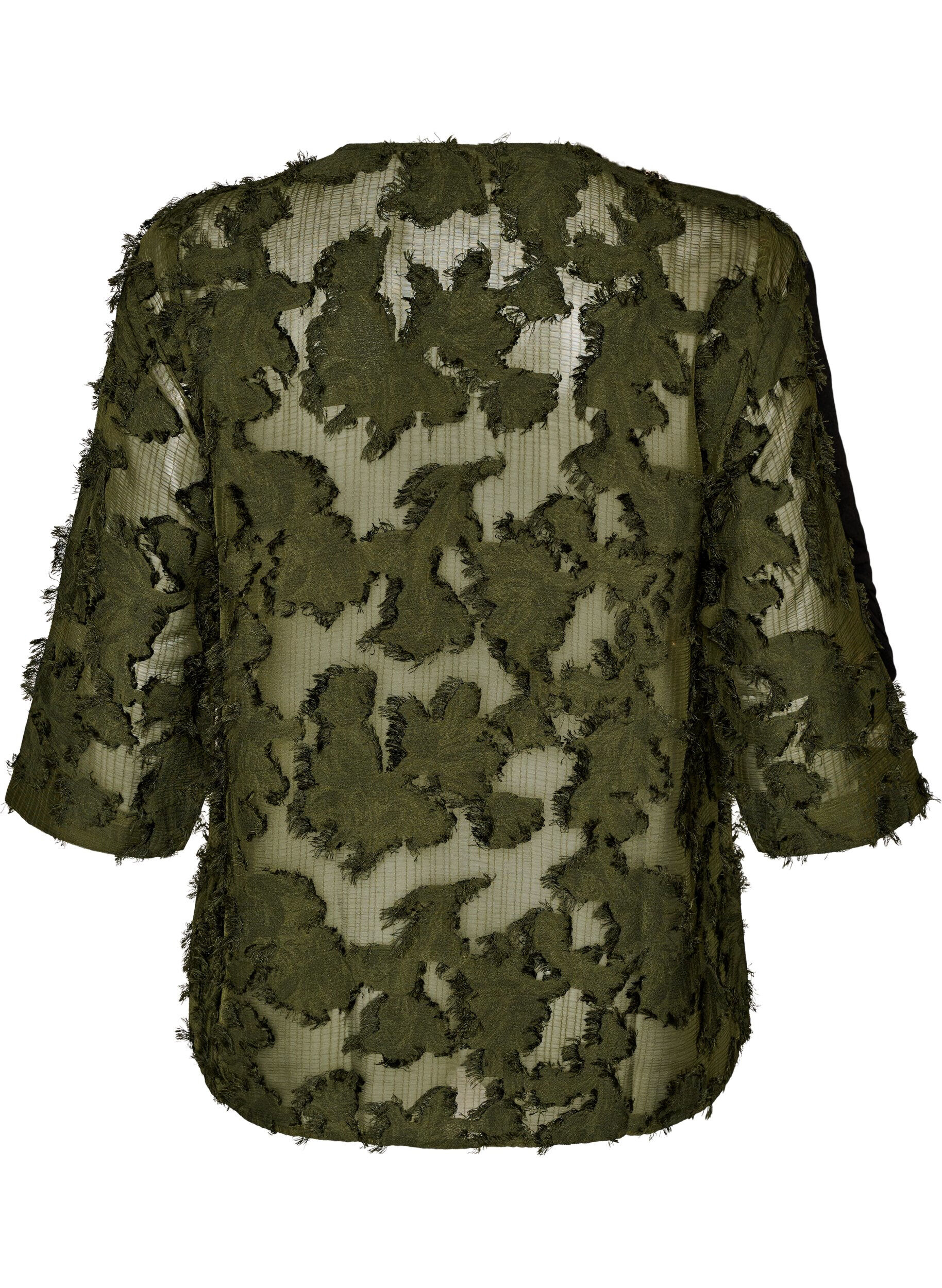 ZizziBlouse textur&eacute;e avec fils effiloch&eacute;s, Vert fonc&eacute;, Packshot image number 1