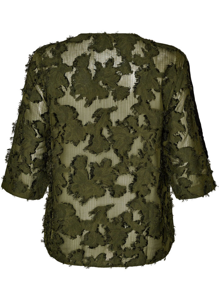 Blouse textur&eacute;e avec fils effiloch&eacute;s, Vert fonc&eacute;, Packshot image number 1