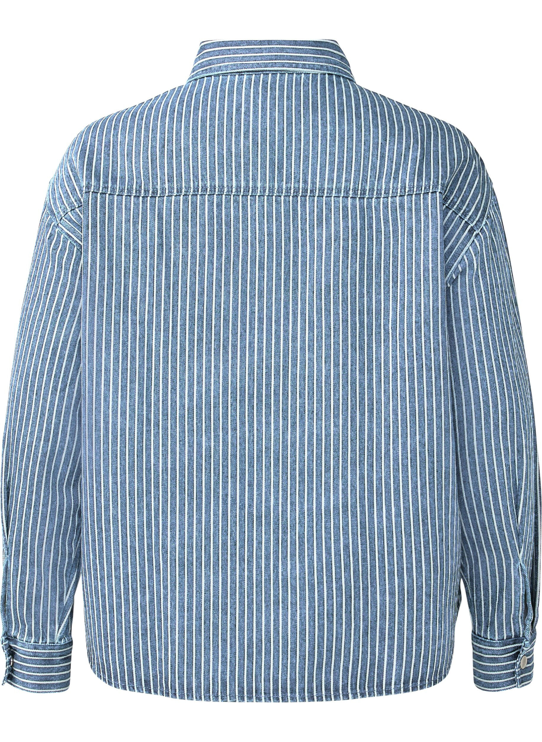 Zizzi Chemise en jean ray&eacute;e avec poches de poitrine, Light B.Denim Stripe, Packshot image number 1