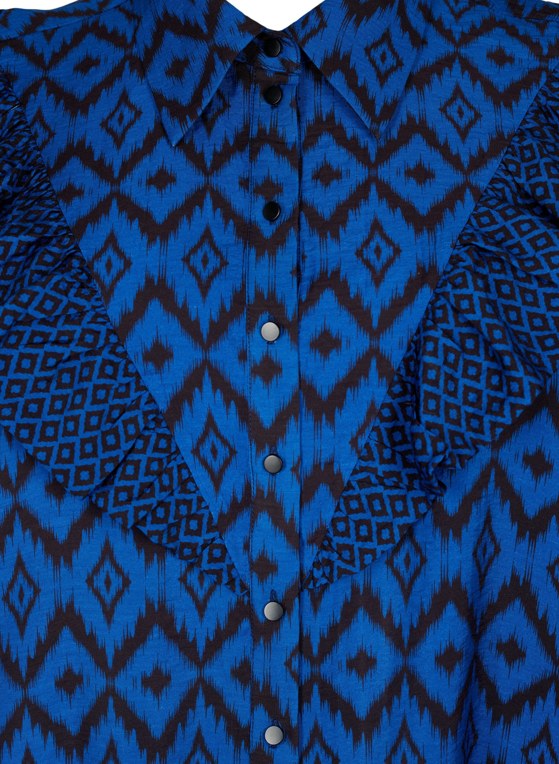 Zizzi Chemise longue en viscose avec imprim&eacute; et volants, True blue w. Black, Packshot image number 2