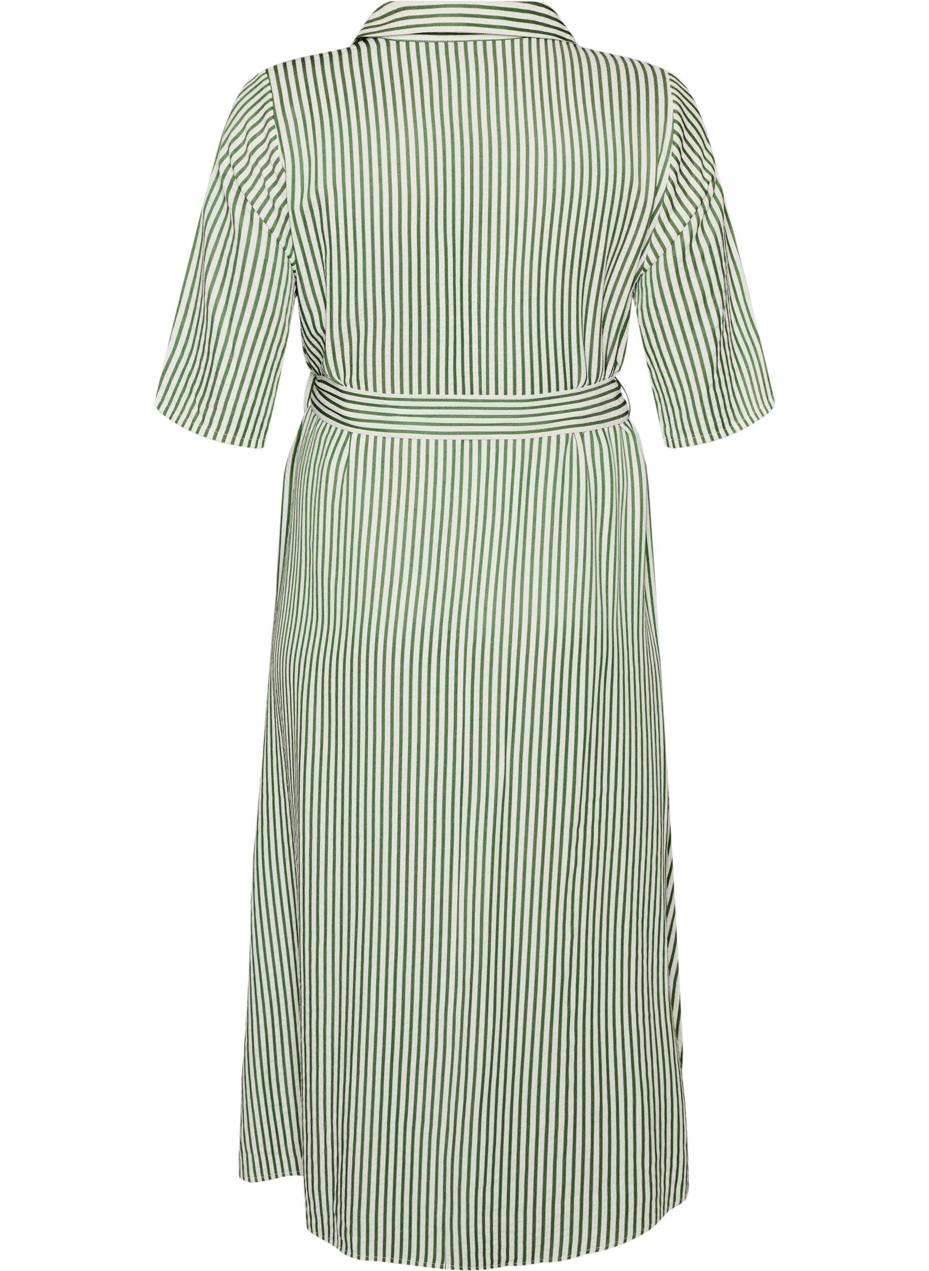 ZizziRobe-chemise longue jusqu&rsquo;aux chevilles avec ceinture &agrave; nouer et rayures, Vert clair, Packshot image number 1