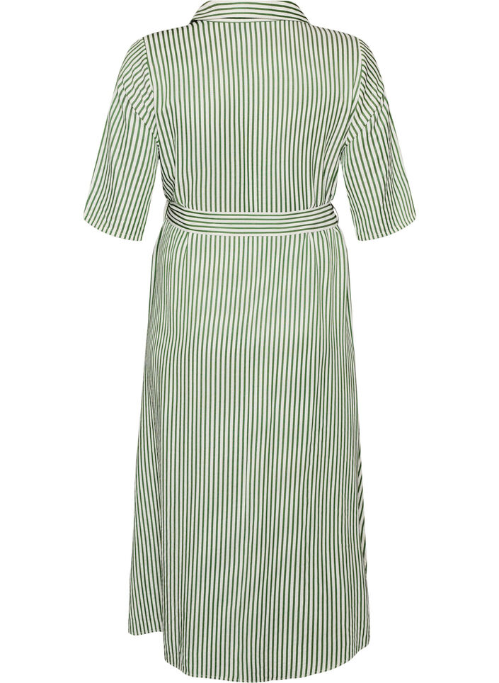 Robe-chemise longue jusqu&rsquo;aux chevilles avec ceinture &agrave; nouer et rayures, Vert clair, Packshot image number 1