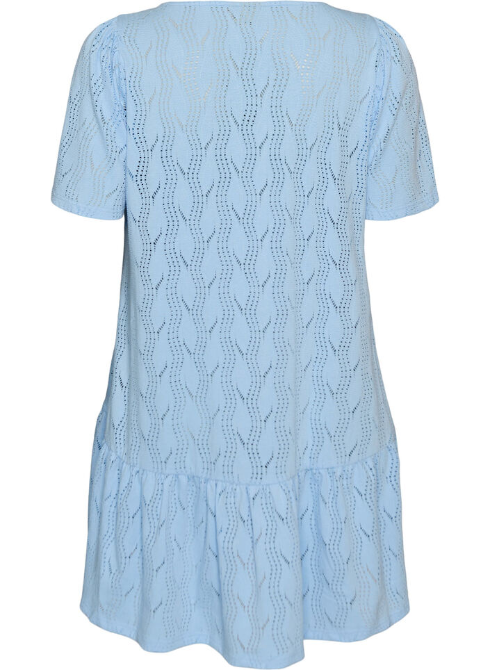 Robe courte en jersey avec broderie ajour&eacute;e, Bleu Clair, Packshot image number 1