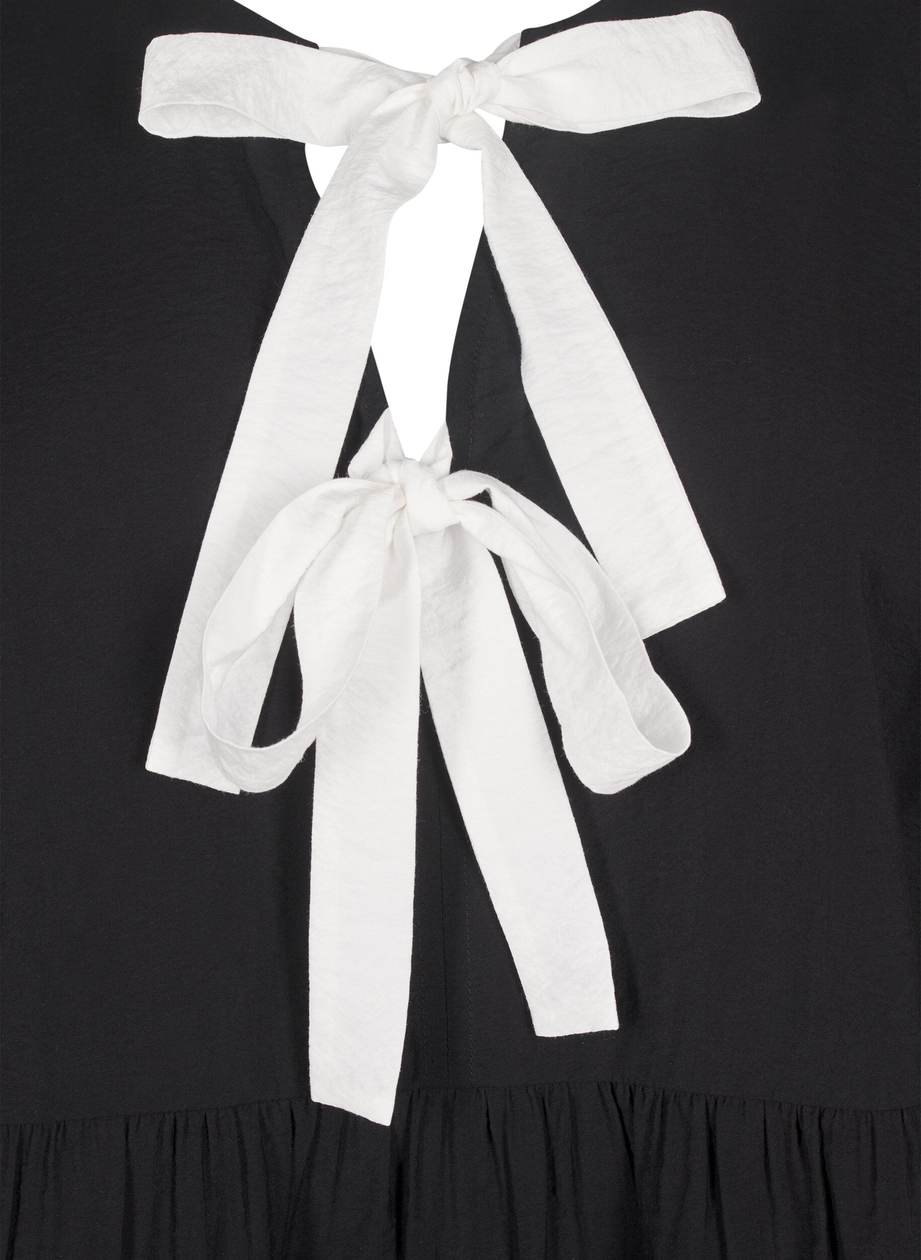 Zizzi Chemisier en viscose &agrave; n&oelig;uds et manches longues, Black White Bow, Packshot image number 2