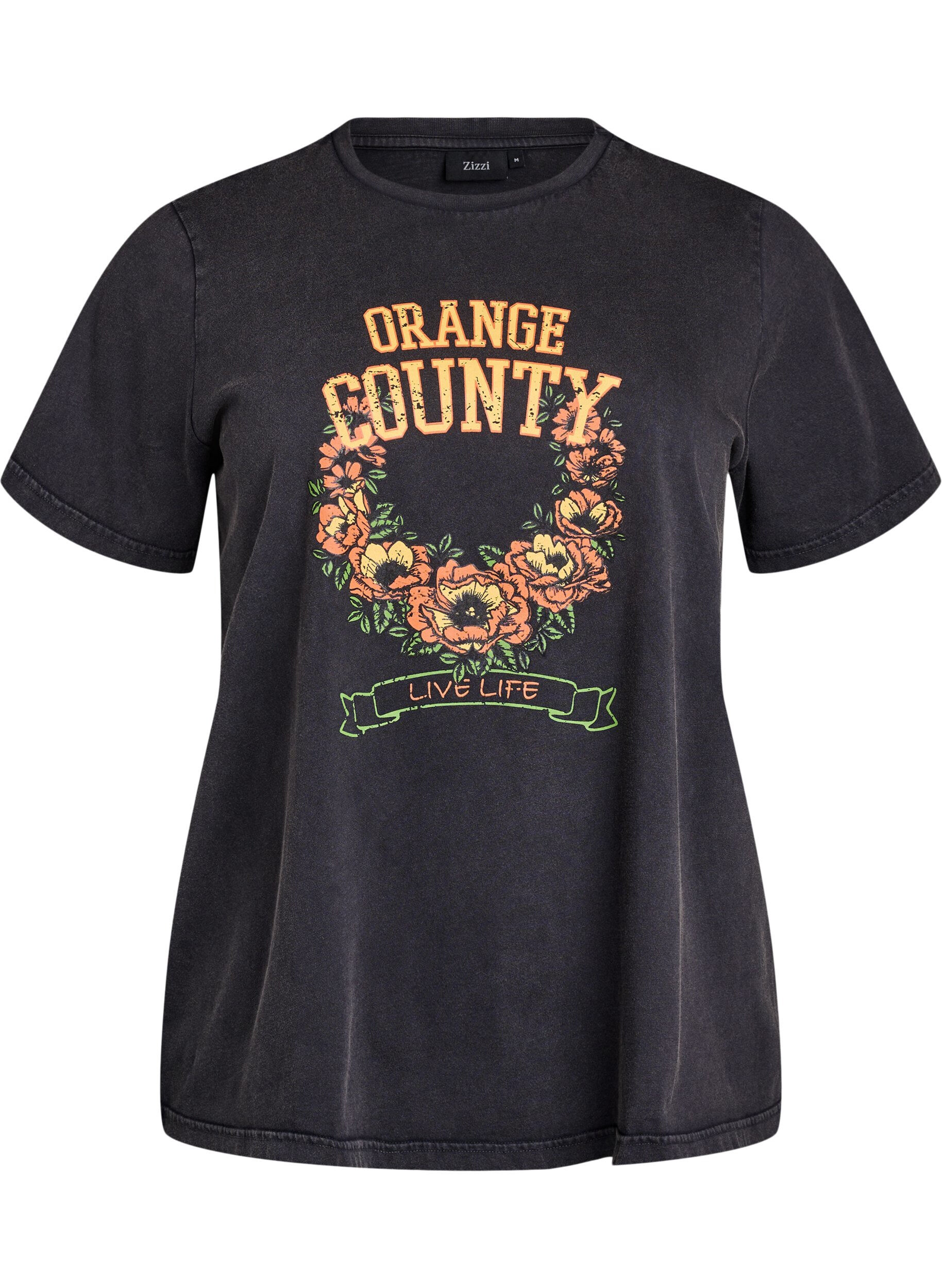 Zizzi T-shirt en coton biologique avec une impression cool, Gris anthracite, Packshot image number 0