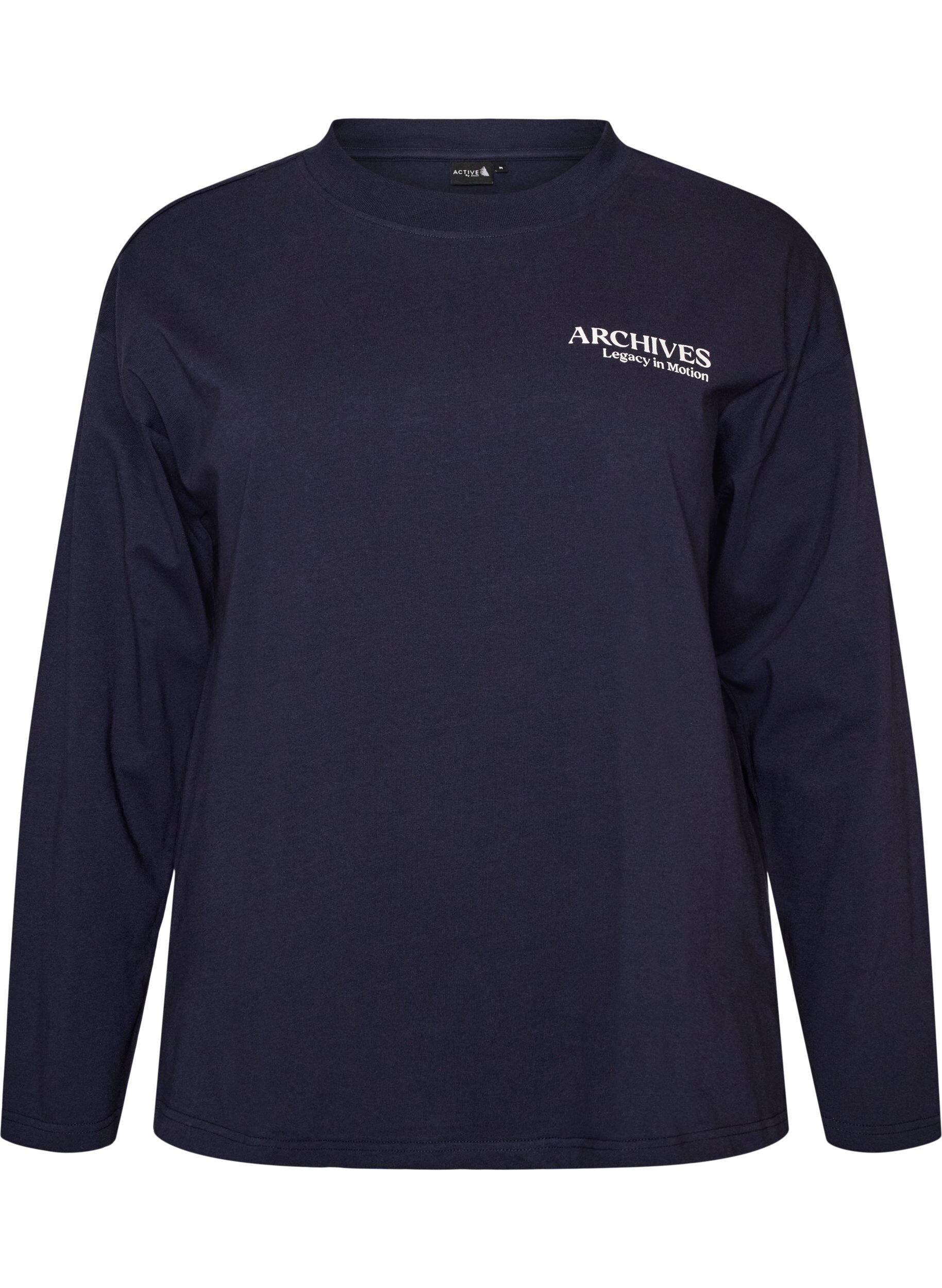 ZizziBlouse en jersey &agrave; manches longues avec inscription, Bleu, Packshot image number 0