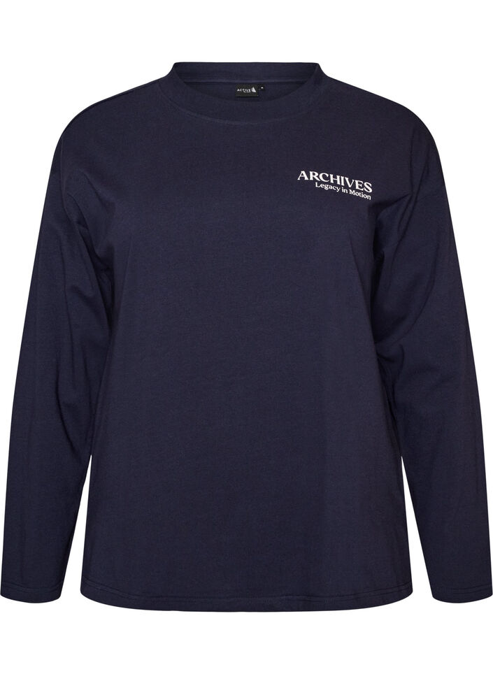 Blouse en jersey &agrave; manches longues avec inscription, Bleu, Packshot image number 0