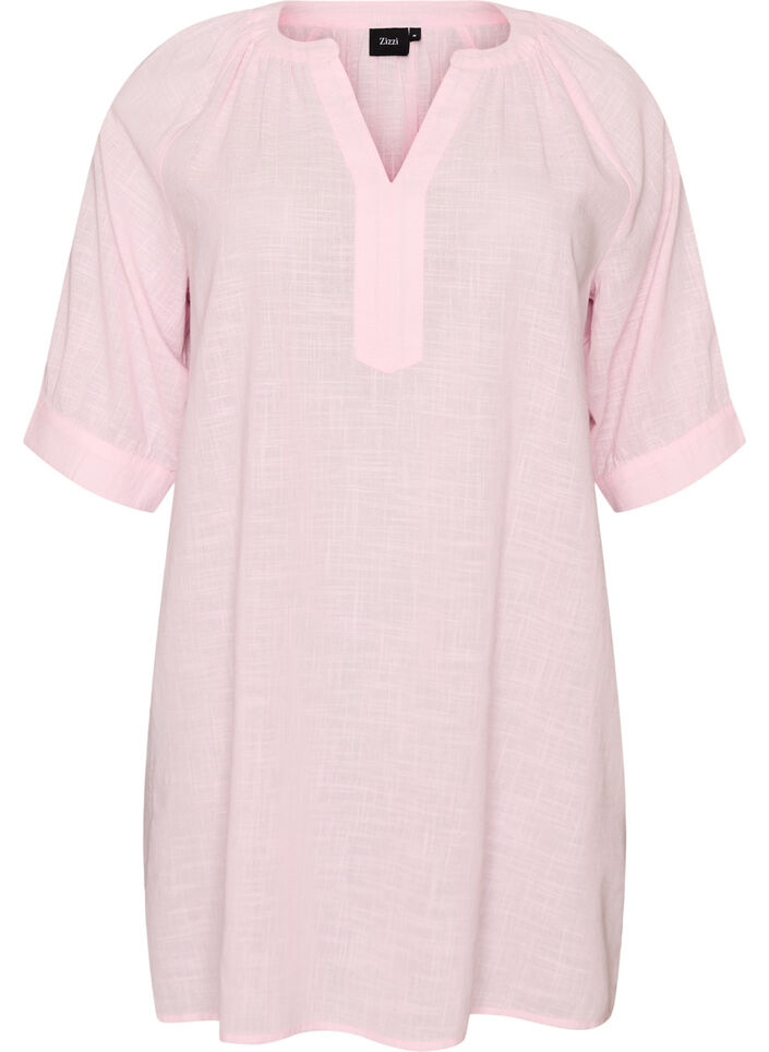 Tunique en coton avec un col en V, Rose, Packshot image number 0