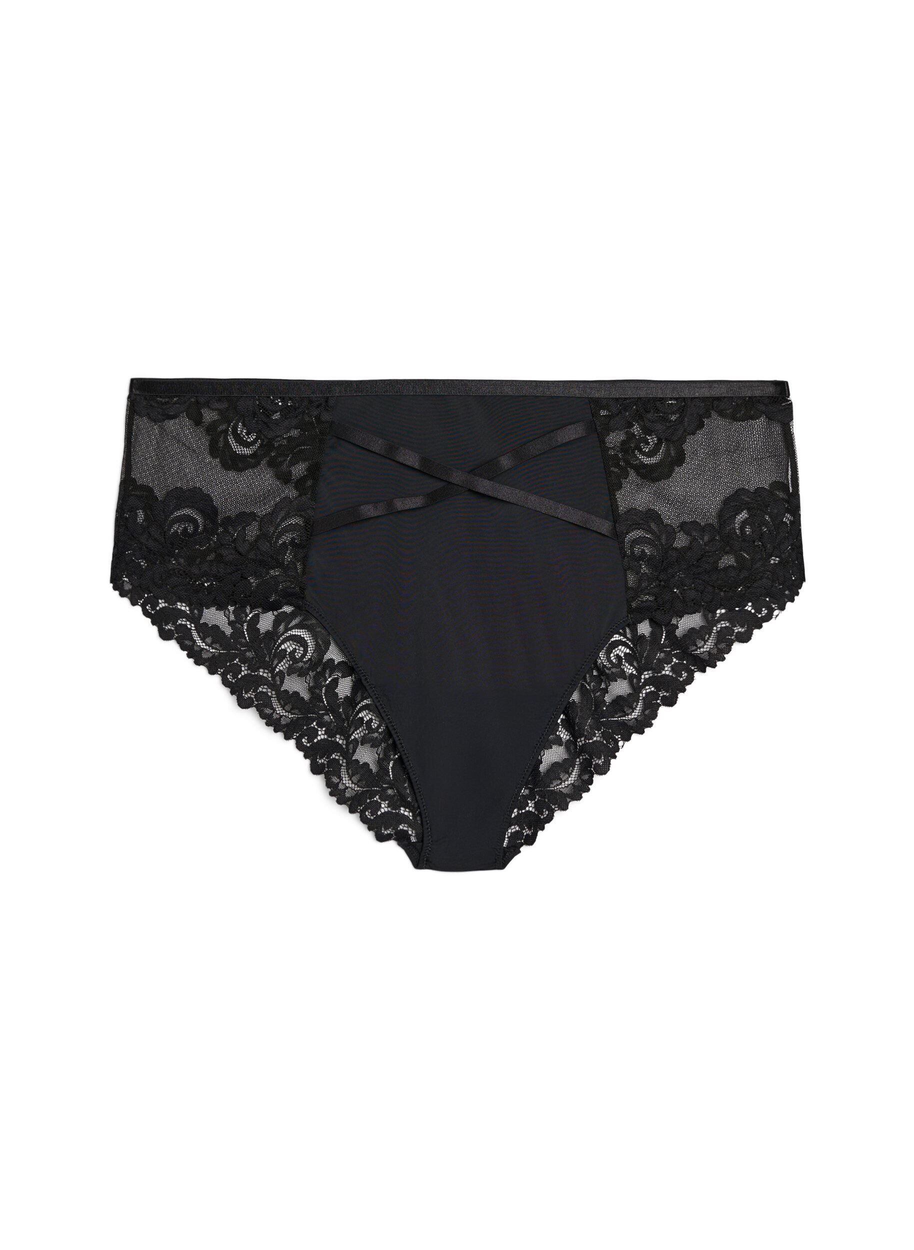 ZizziCulotte hipster en dentelle avec d&eacute;tail crois&eacute;, Noir, Packshot image number 0