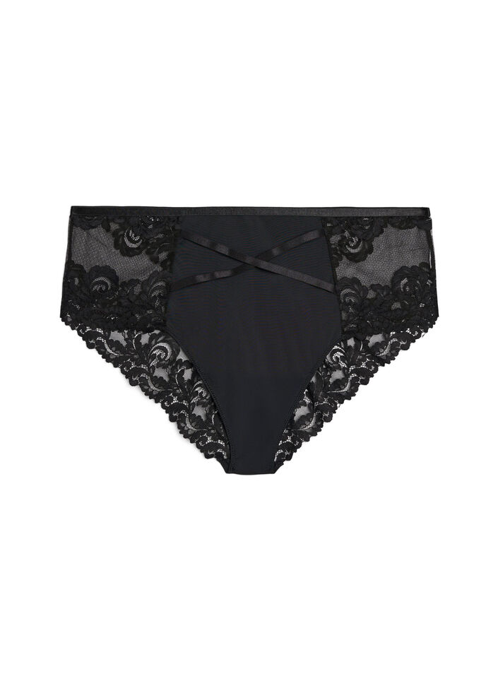Culotte hipster en dentelle avec d&eacute;tail crois&eacute;, Noir, Packshot image number 0