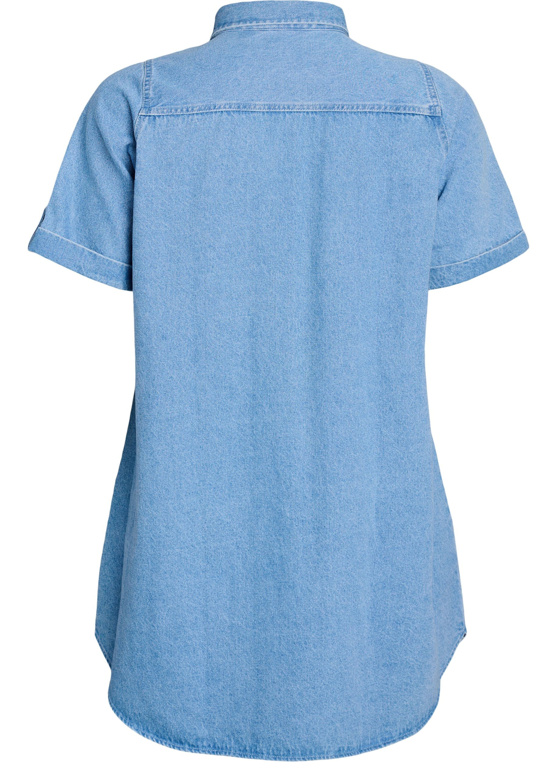 Zizzi Robe en denim avec manches courtes et boutons, Bleu Clair, Packshot image number 1