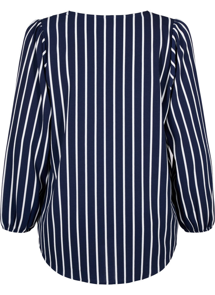 Blouse avec col en V et imprimé, Maritime Blue Stripe, Packshot image number 1