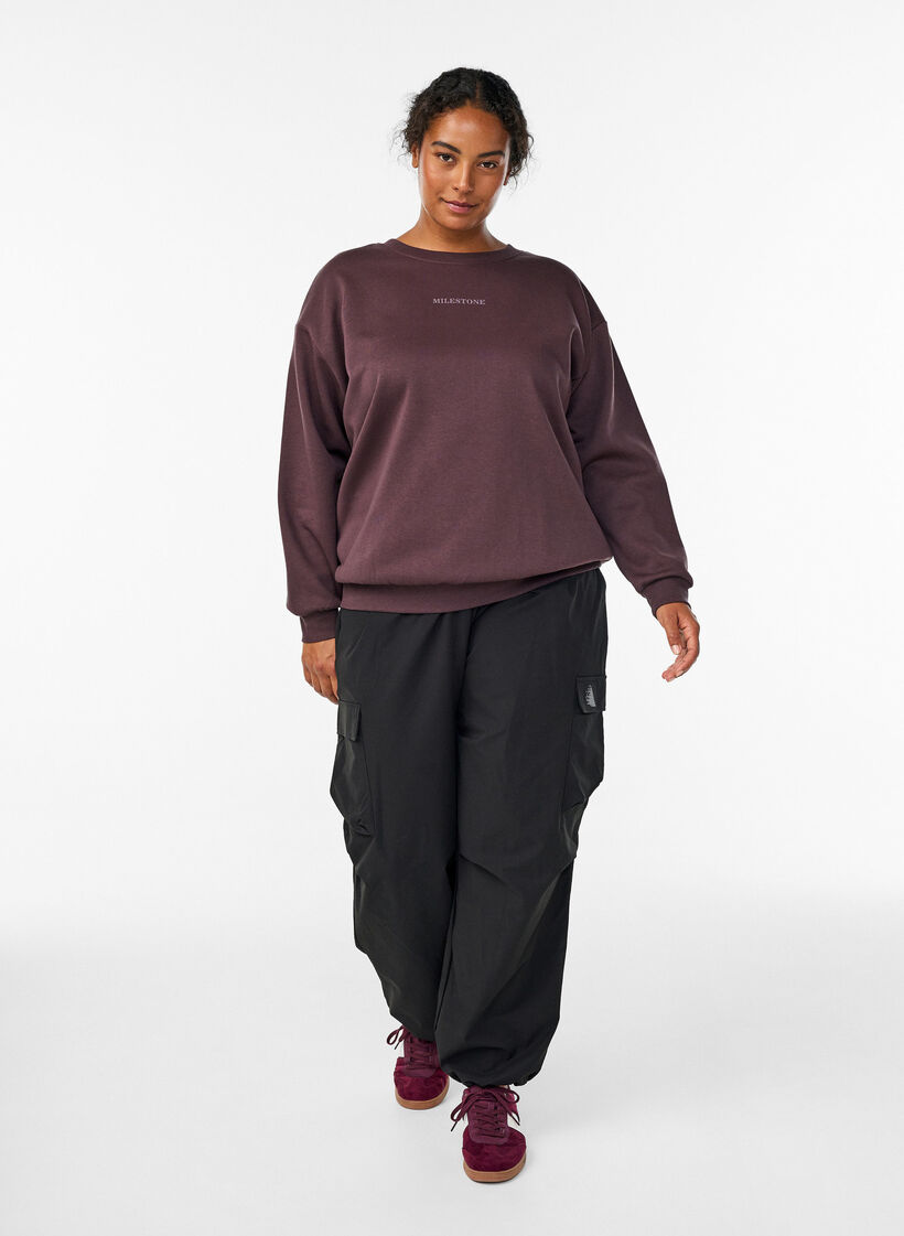 Sweatshirt avec détail statement, Marron, Model image number 1