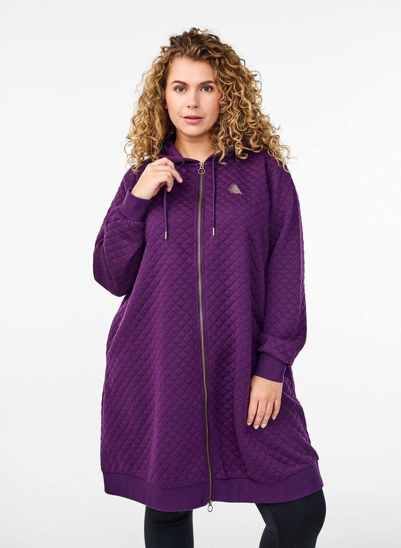 Cardigan de sport long matelass&eacute; avec fermeture &eacute;clair, Violet, Model image number 0