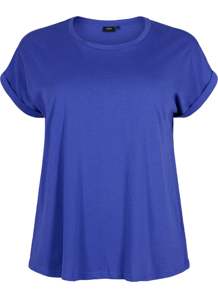 T-shirt &agrave; manches courtes en coton m&eacute;lang&eacute;, Bleu, Packshot image number 0