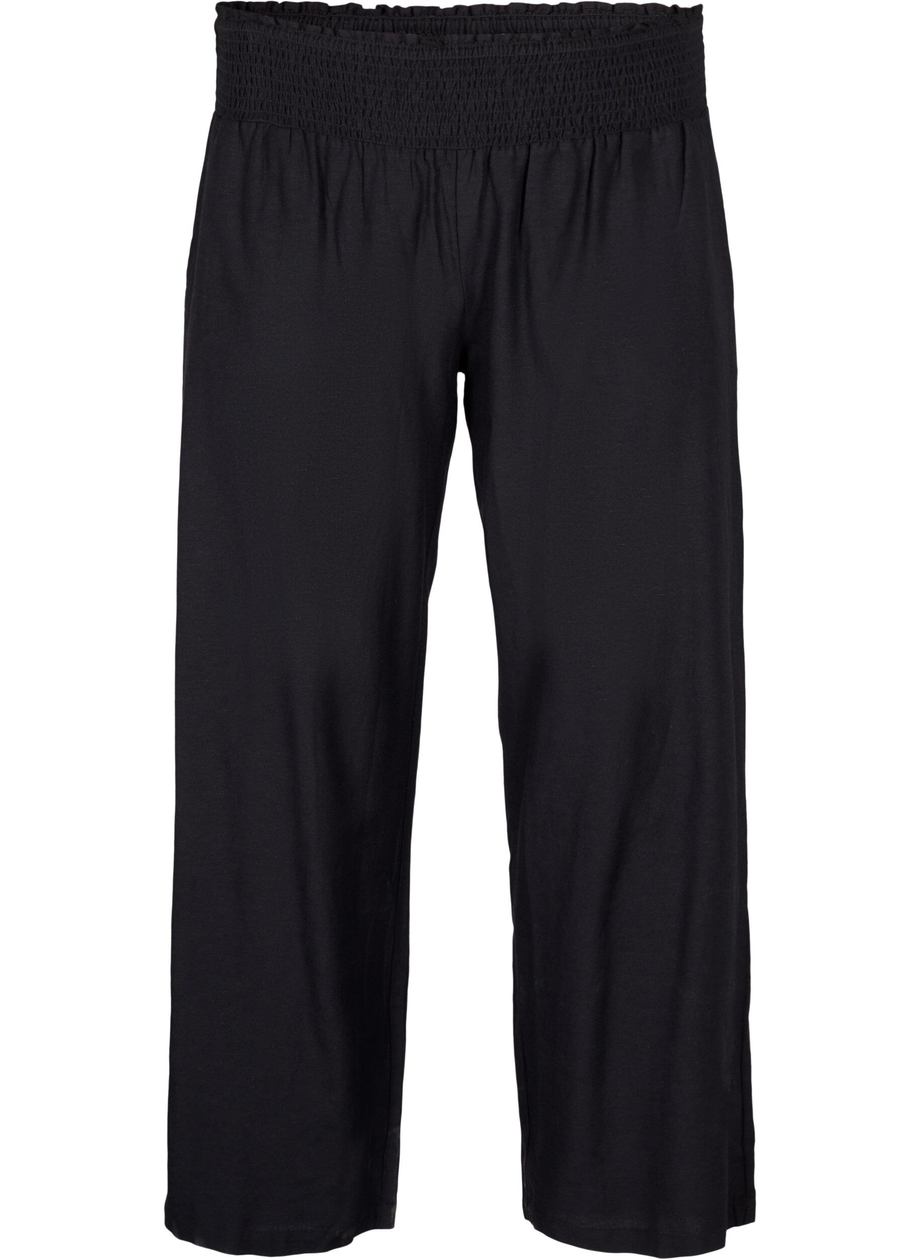 Zizzi Pantalon &agrave; smocks en lin, Noir, Packshot image number 0