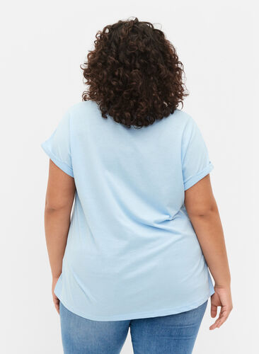 T-shirt à manches courtes en coton mélangé, Chambray Blue , Model image number 1
