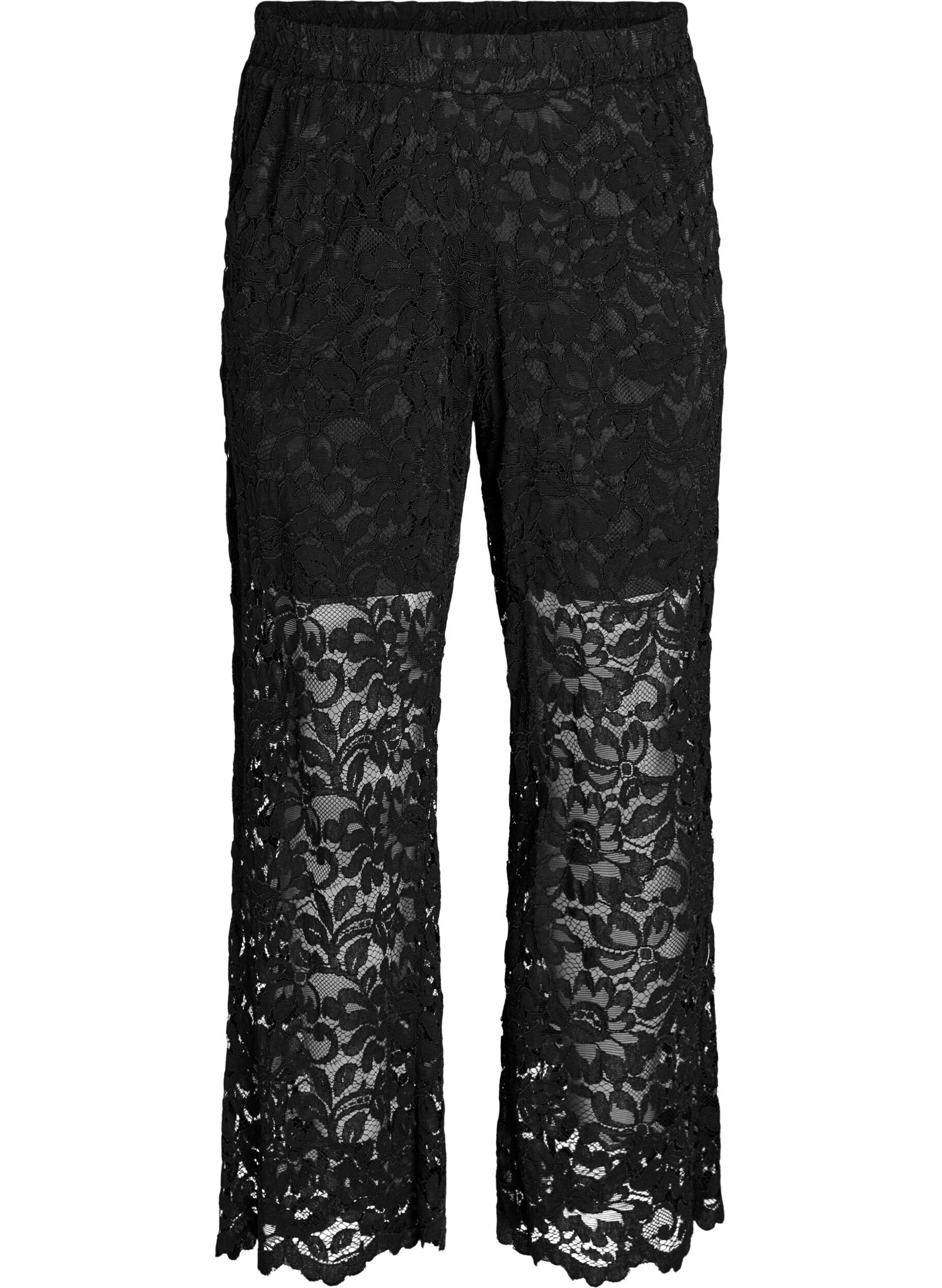 Pantalon taille haute en dentelle &agrave; coupe droite