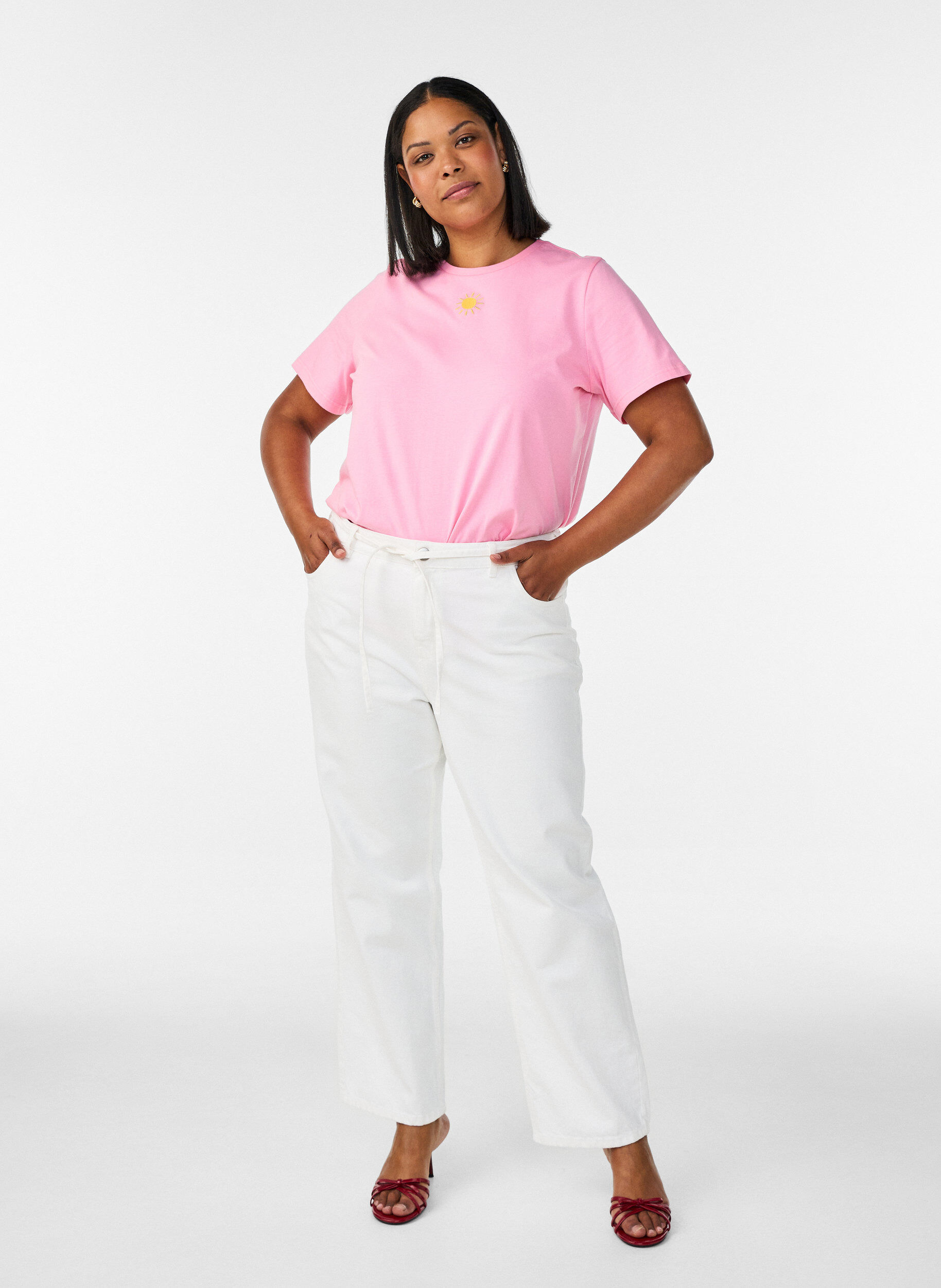 ZizziT-shirt en coton biologique avec motif de texte, Rose, Model image number 1