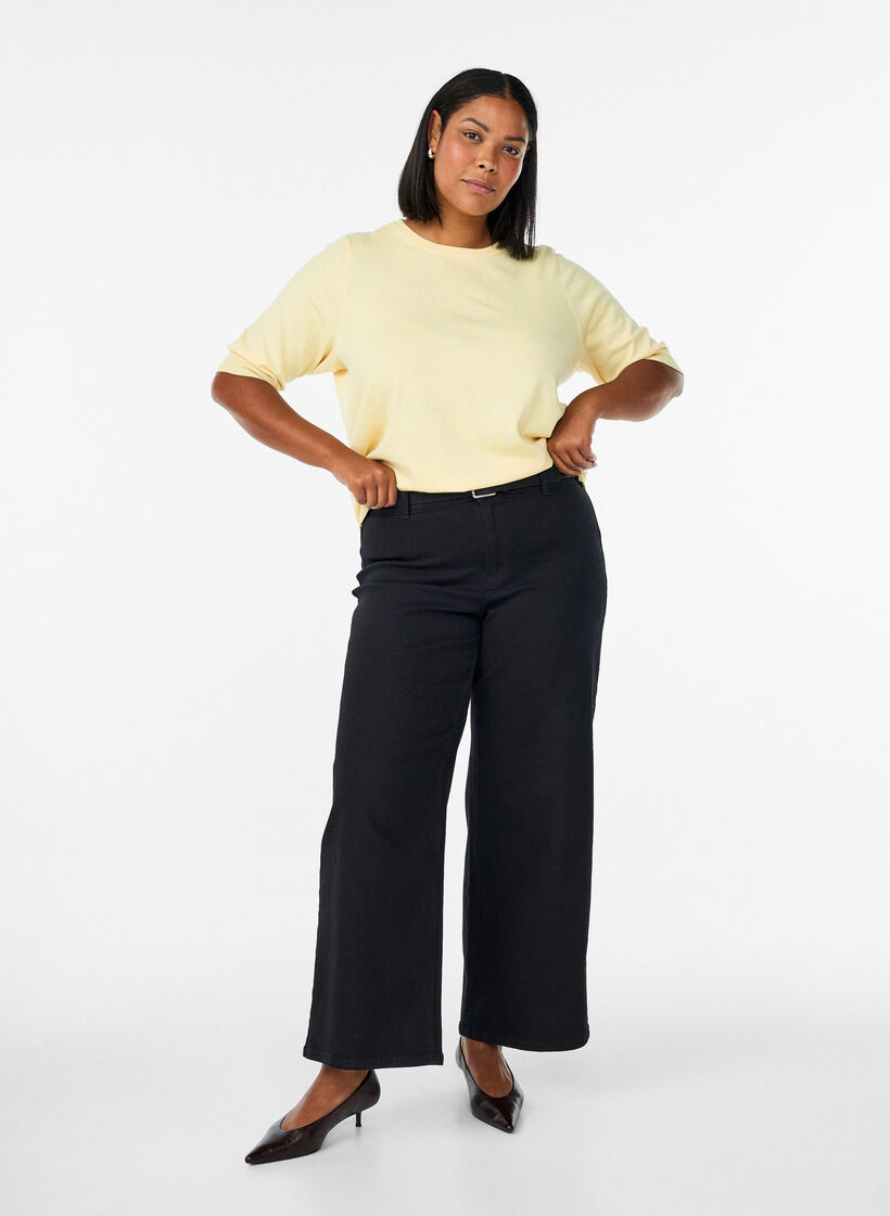 Blouse en fine maille &agrave; manches courtes, Jaune clair, Model image number 1
