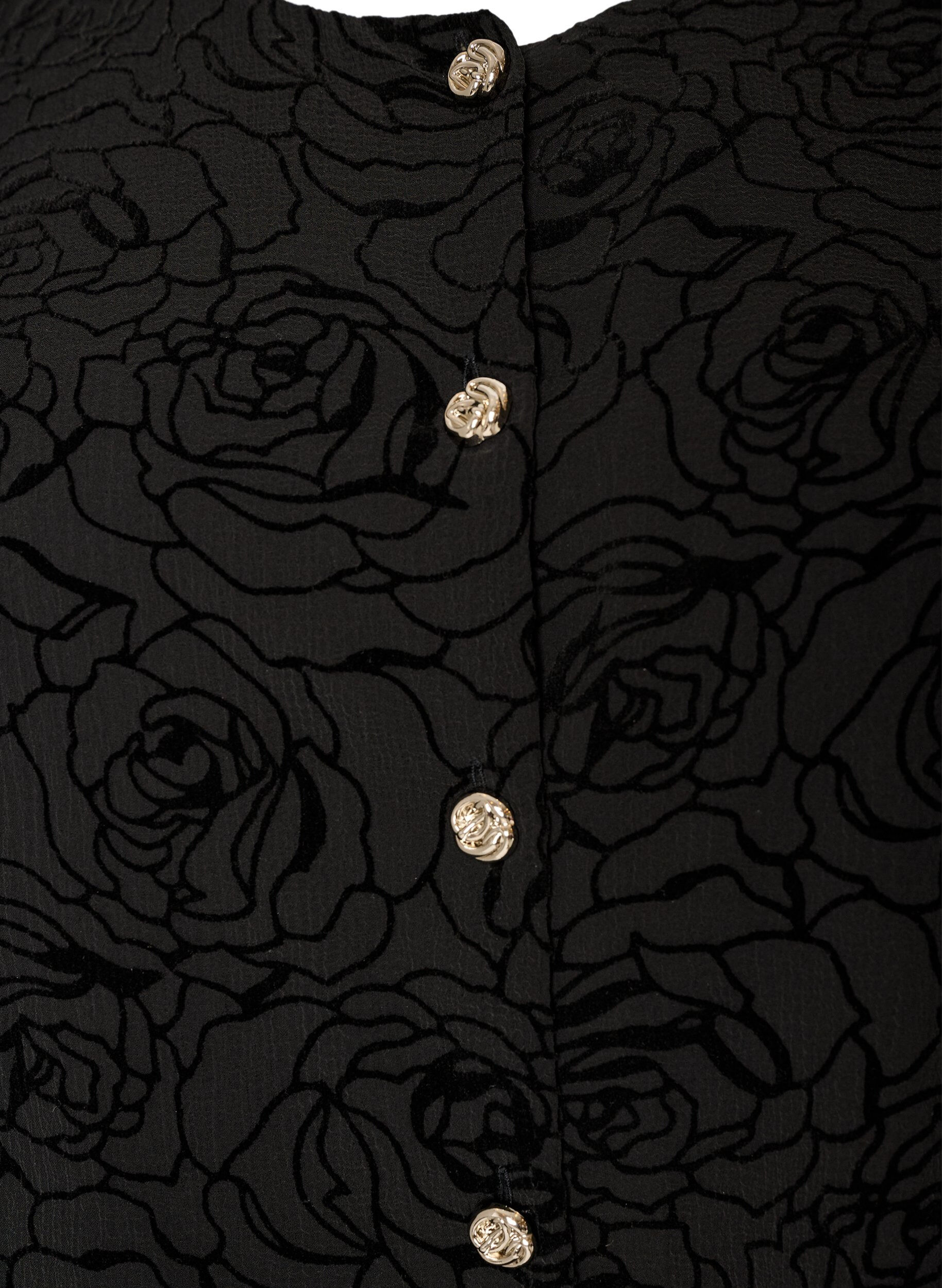 ZizziBlouse avec motif floral et manches ballon, Noir, Packshot image number 2