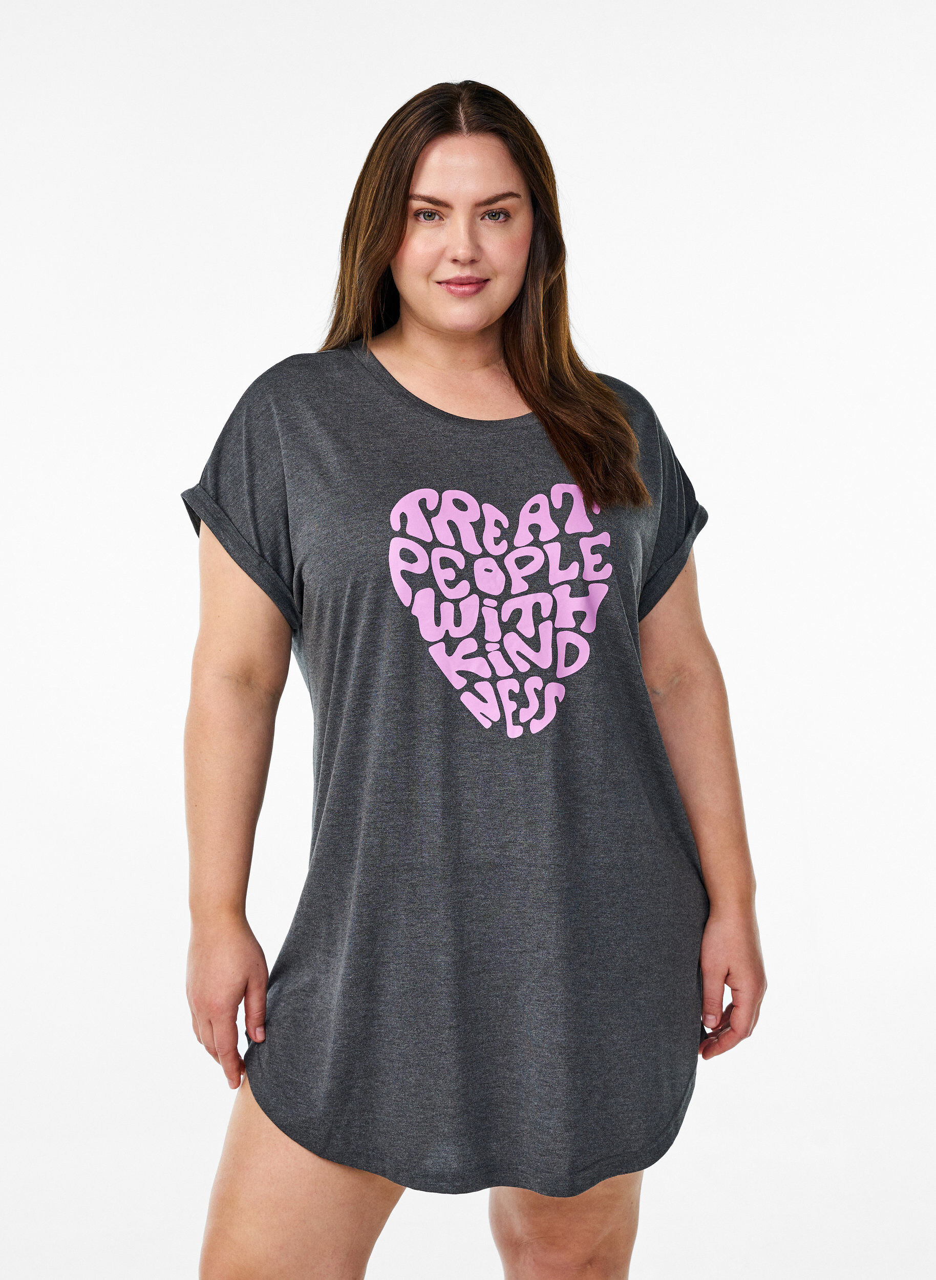 Chemise de nuit &agrave; manches courtes avec imprim&eacute; de texte, Noir, Model