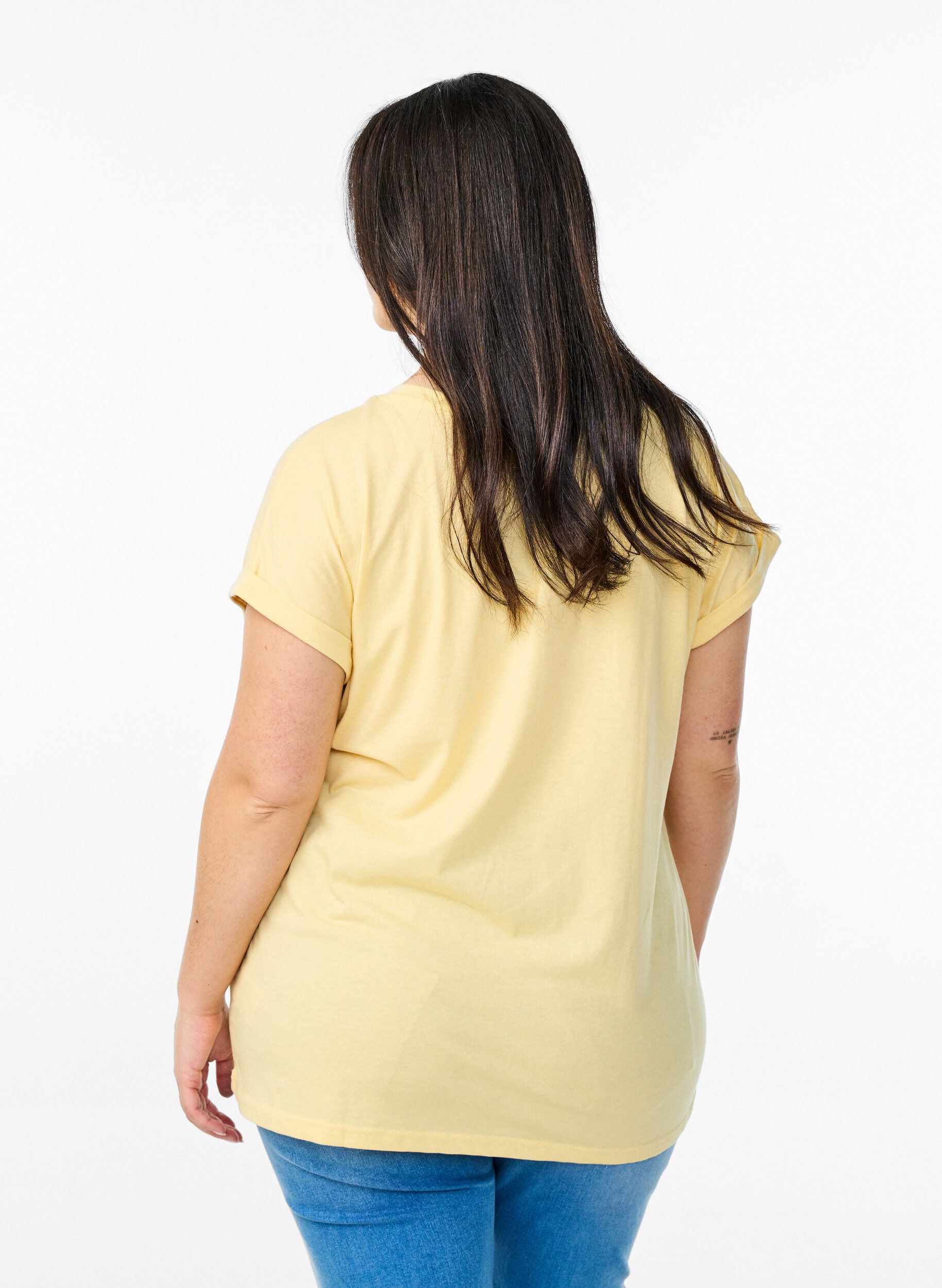 ZizziT-shirt &agrave; manches courtes en m&eacute;lange de coton, Jaune clair, Model image number 2