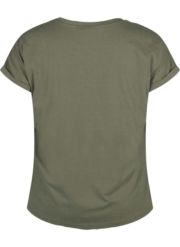 T-shirt &agrave; manches courtes en coton m&eacute;lang&eacute;, Vert Kaki, Packshot image number 1