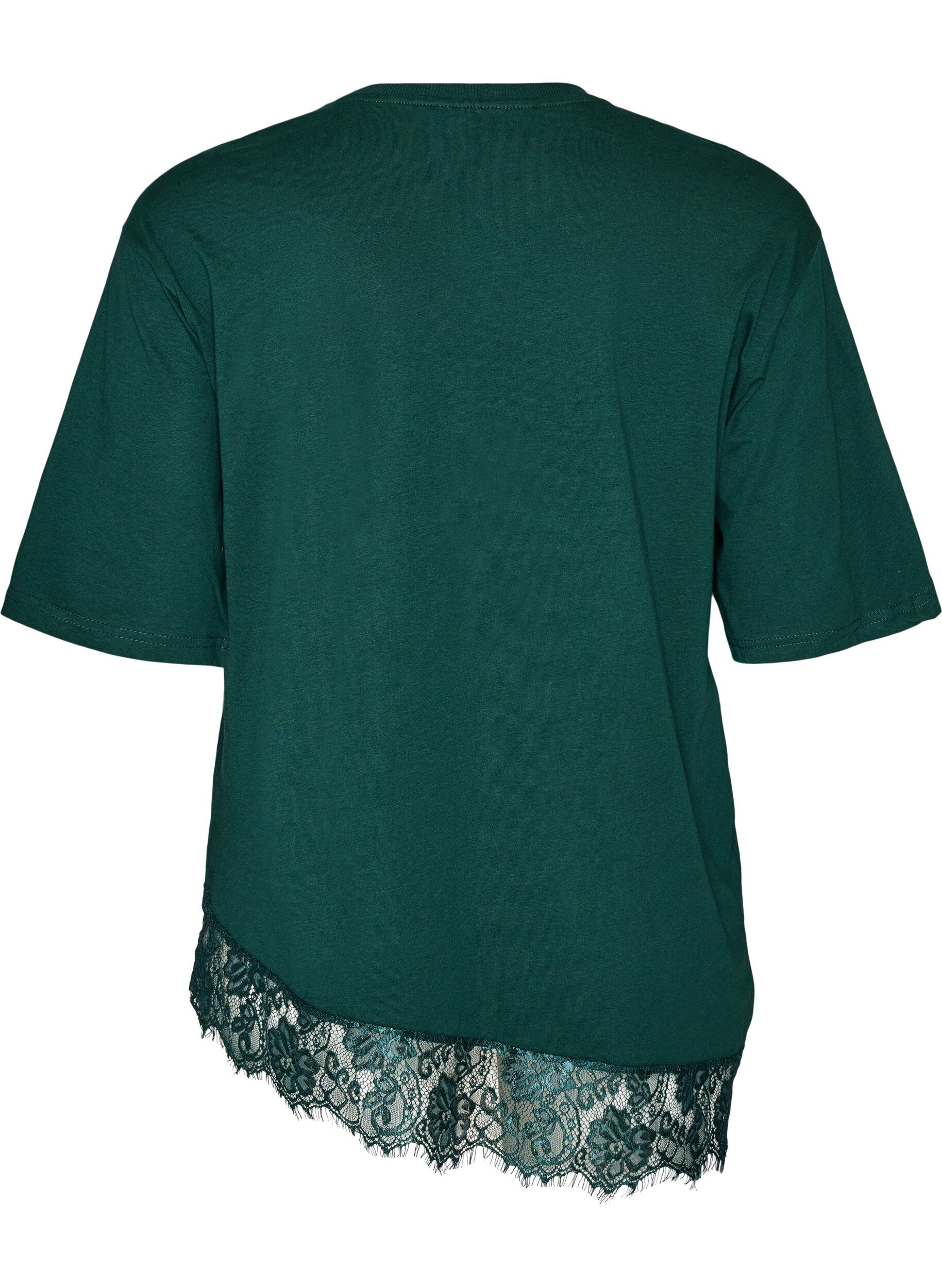 ZizziT-shirt avec ourlet asym&eacute;trique en dentelle, Vert fonc&eacute;, Packshot image number 1