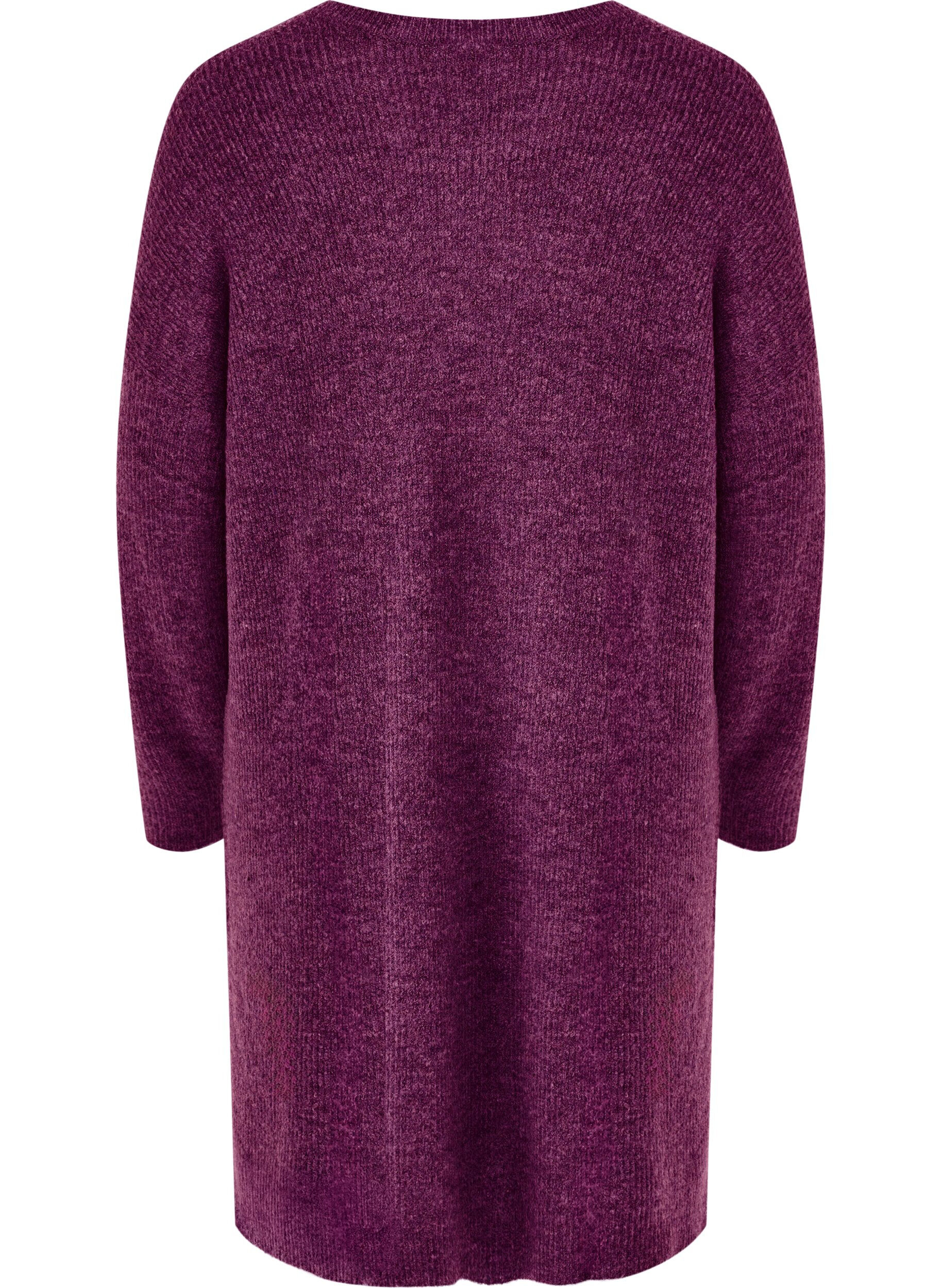 Zizzi Robe &agrave; manches longues en tricot c&ocirc;tel&eacute;, Potent Purple Mel., Packshot image number 1