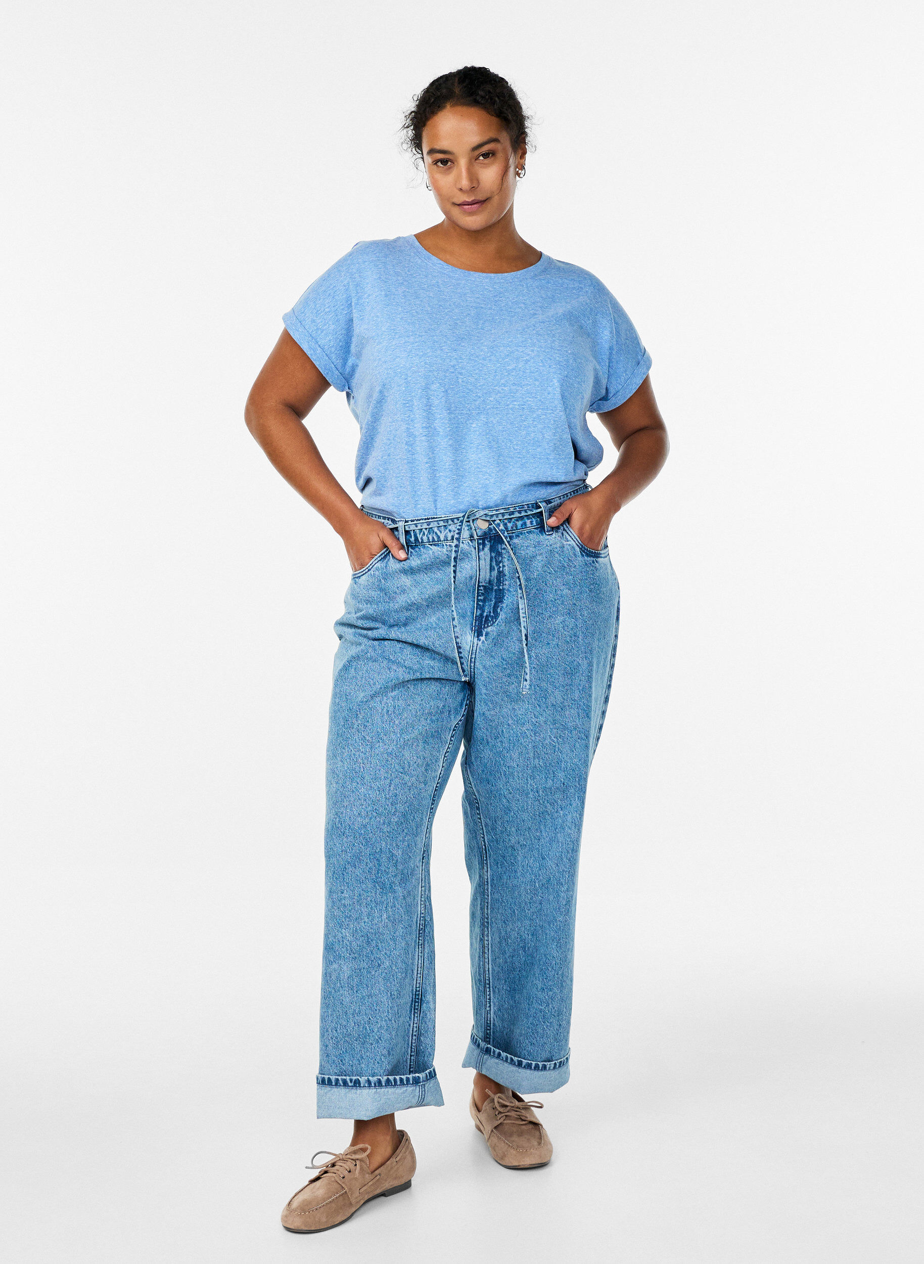 Zizzi T-shirt m&eacute;lang&eacute; avec manches courtes, Bleu, Model image number 1