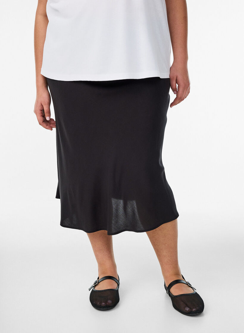 Jupe en viscose avec une ceinture &eacute;lastique, Noir, Model image number 2