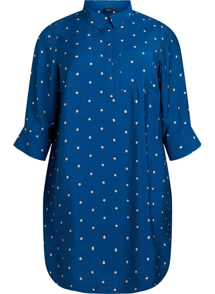 Robe courte avec col et poche poitrine, Bleu, Packshot image number 0