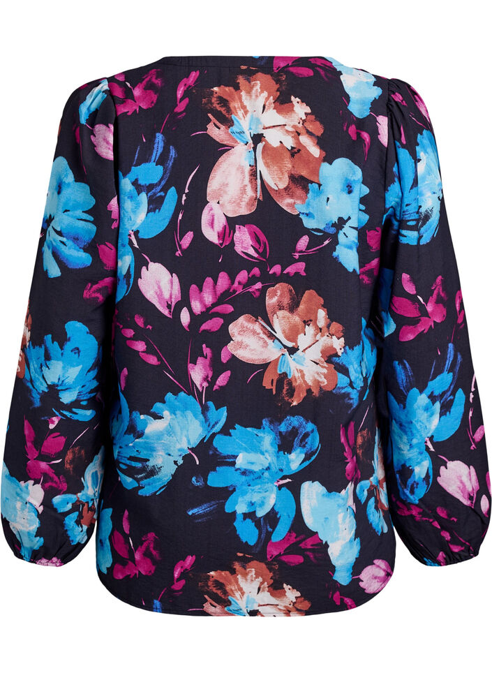 Blouse en viscose avec imprim&eacute; floral et manches longues, Noir, Packshot image number 1