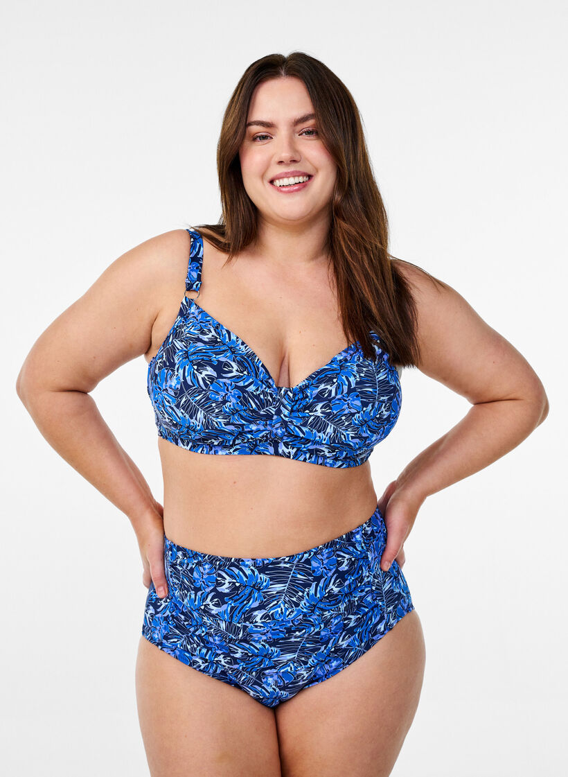 Haut de bikini avec armatures et imprim&eacute;, Bleu, Model image number 1
