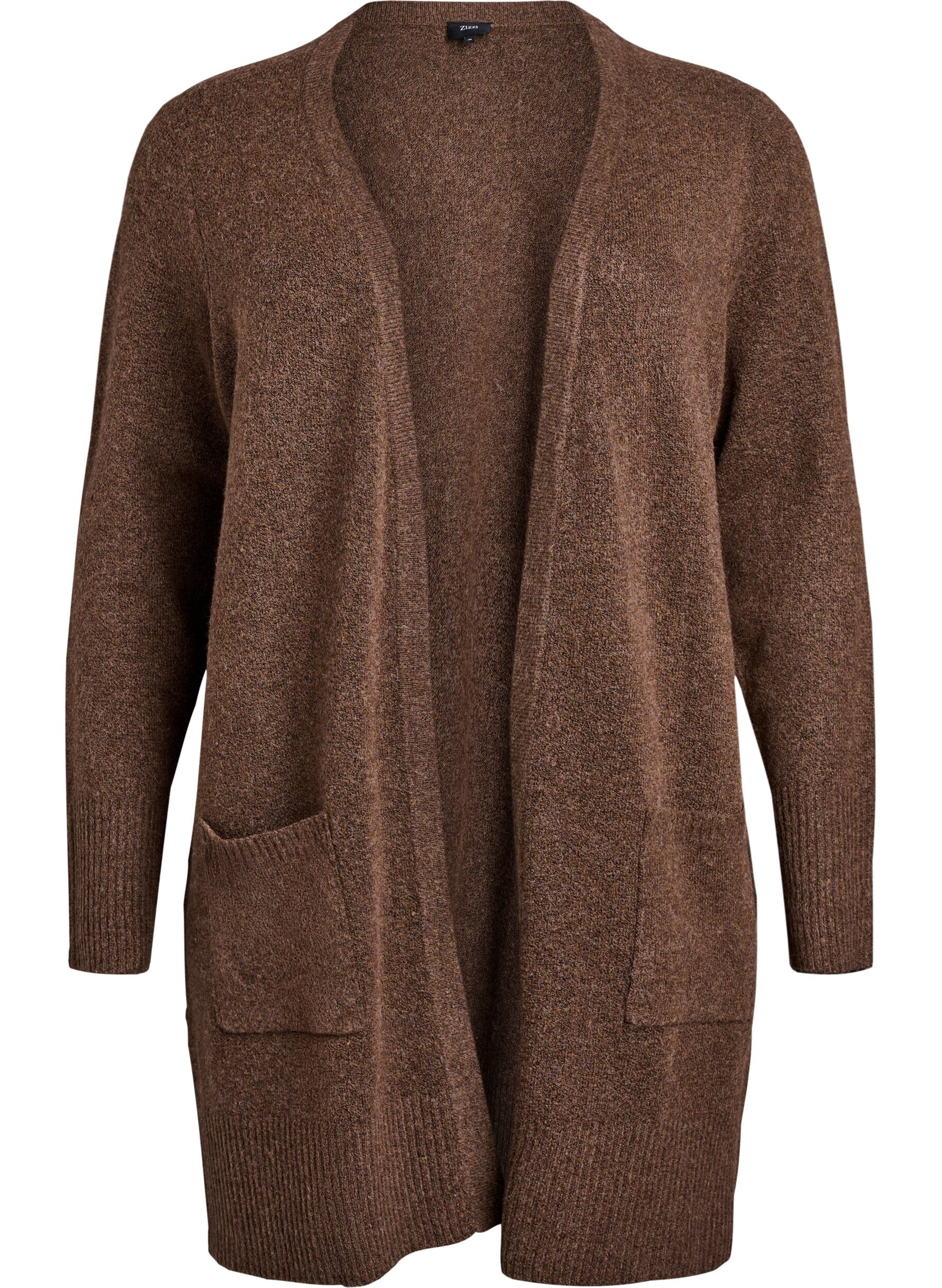 Zizzi Cardigan en tricot c&ocirc;tel&eacute; avec poches, Marron, Packshot image number 0