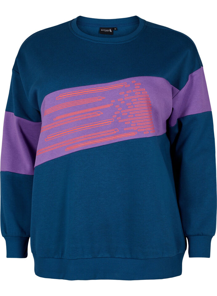 Sweat-shirt à imprimé sportif, Blue Wing Teal Comb, Packshot image number 0
