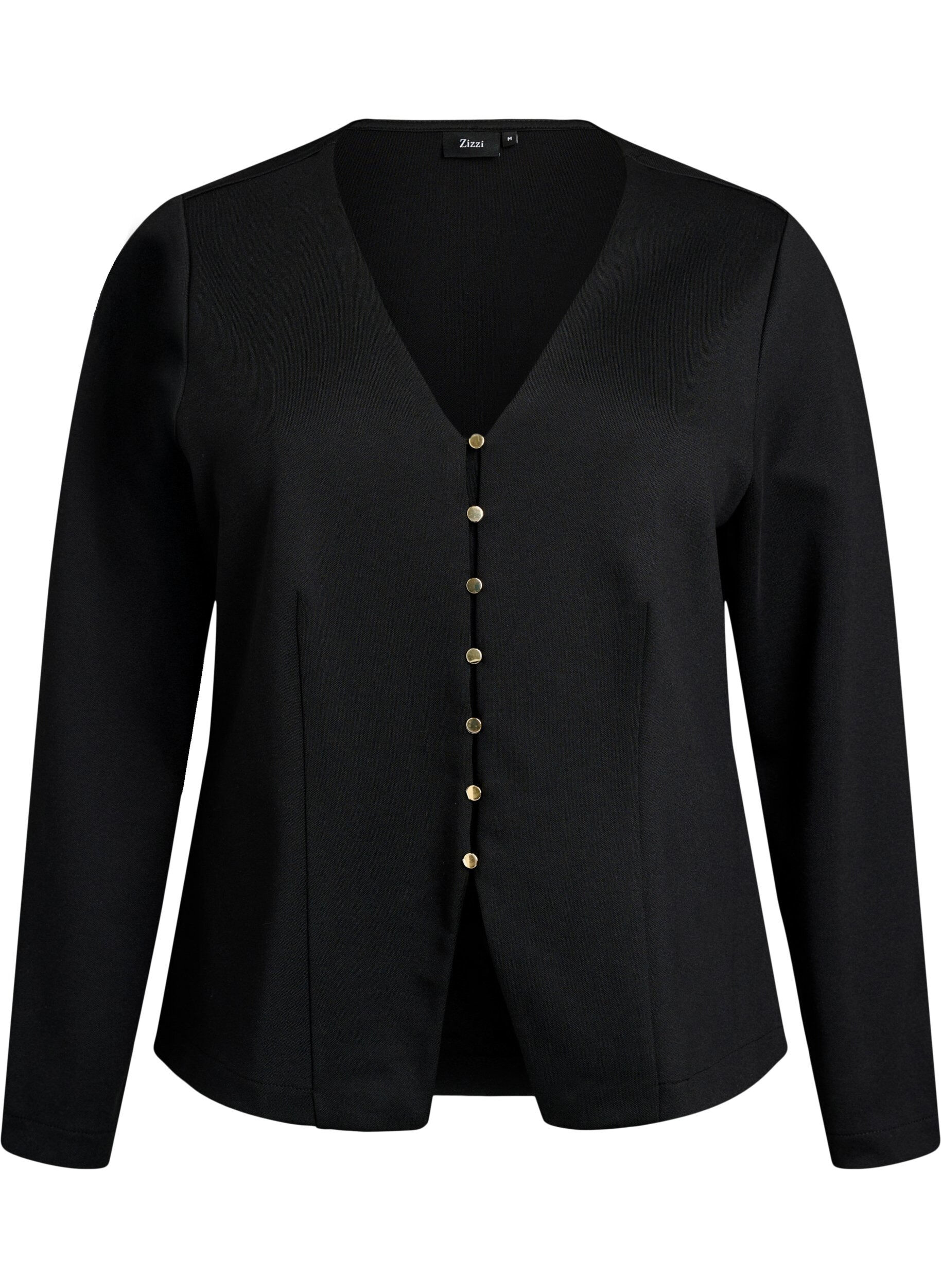 Zizzi Cardigan &agrave; col en V avec des boutons dor&eacute;s, Noir, Packshot image number 0