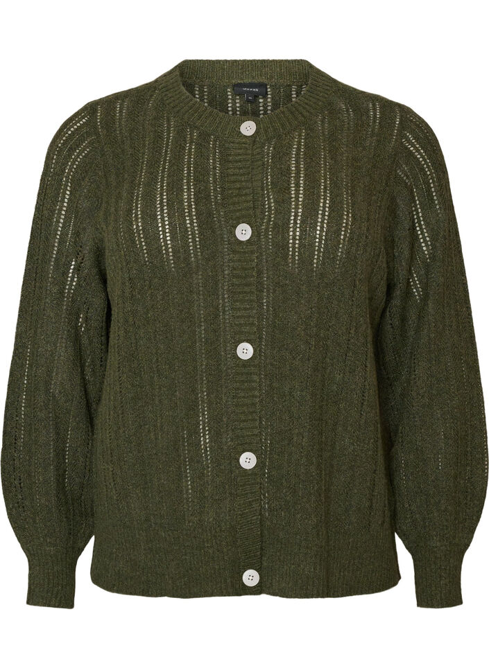 Cardigan en maille ajour&eacute;e, Vert, Packshot image number 0